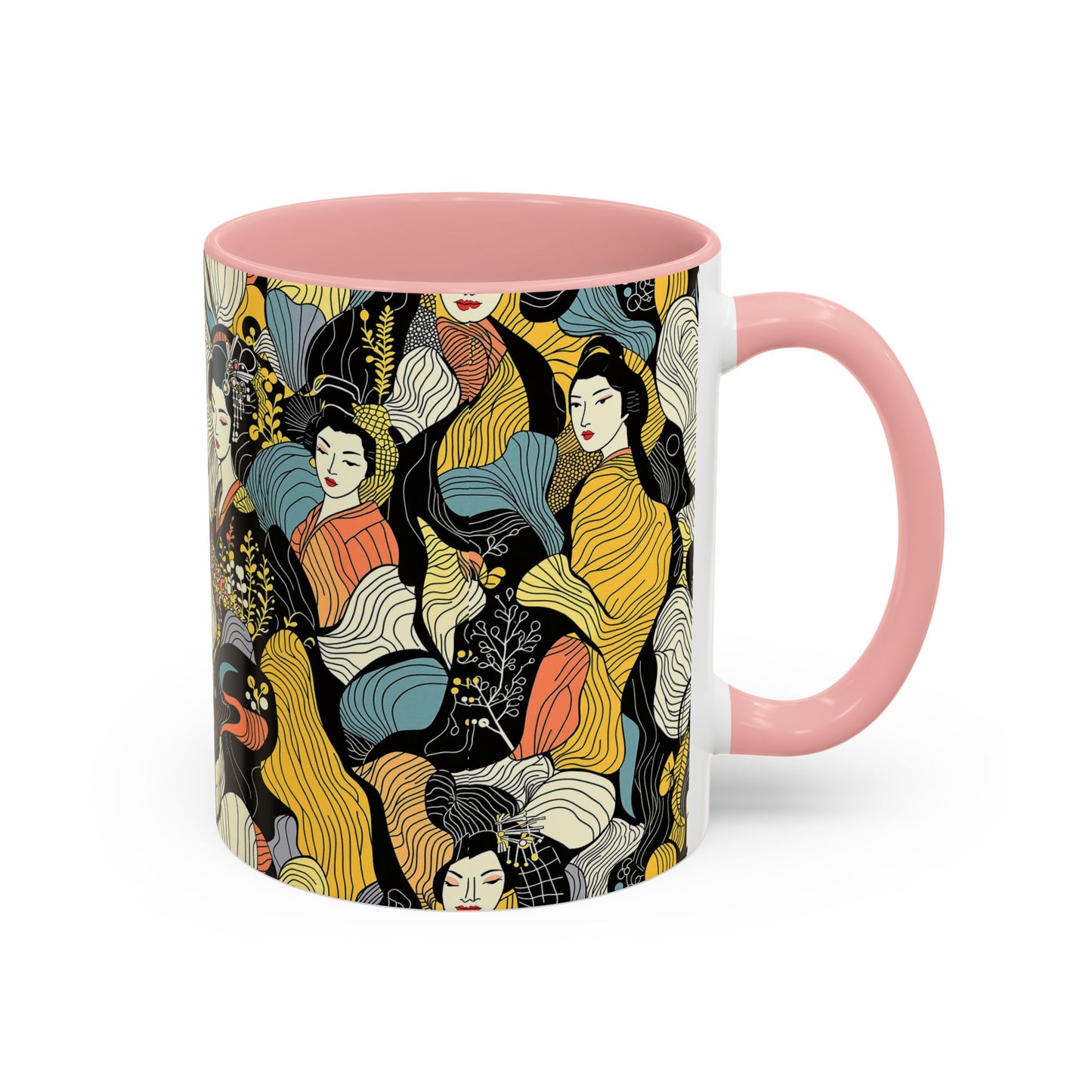 Geisha Pattern Accent Coffee Mug — Artistic Japanese Women Design (11/15oz) - Eyrian