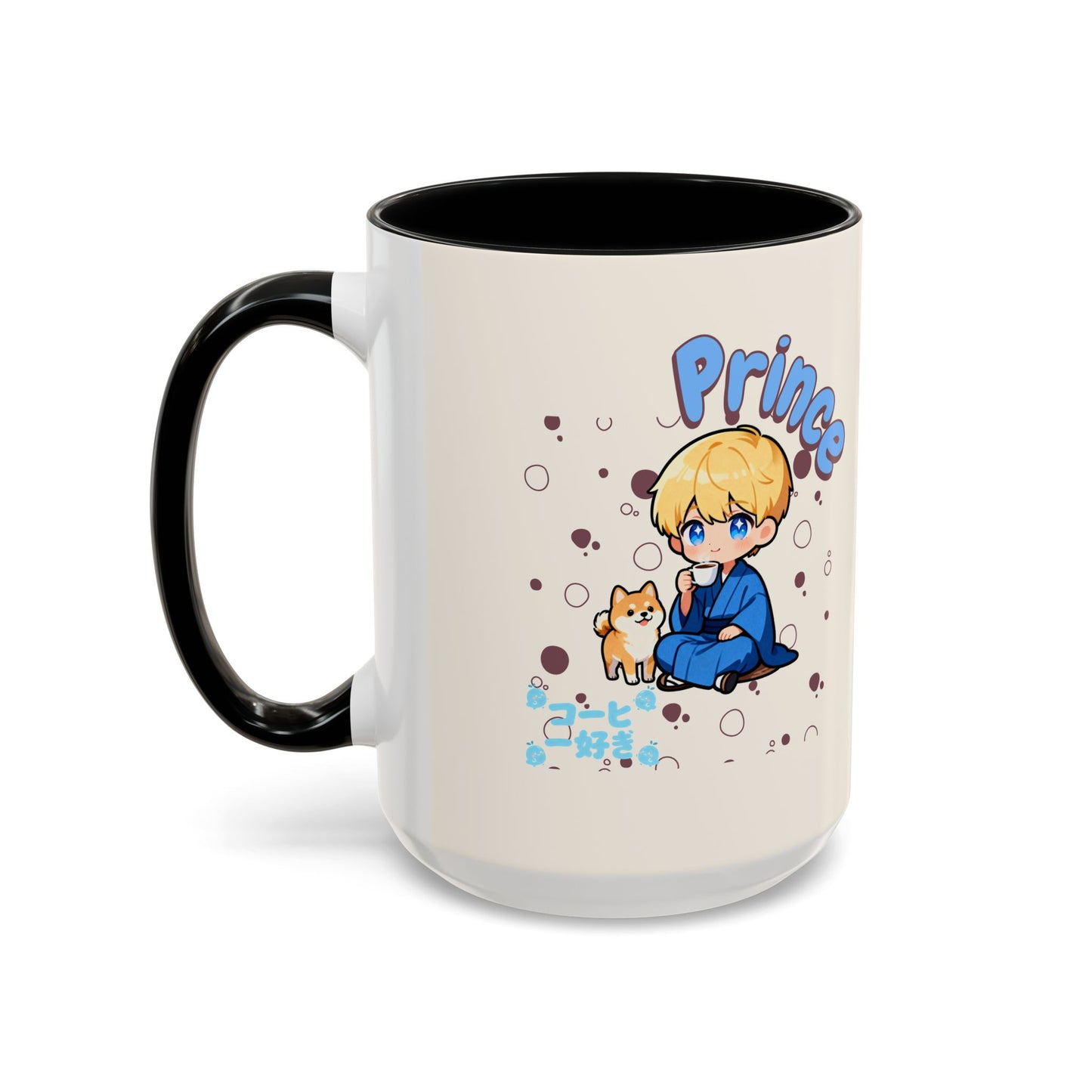 Prince Character Accent Coffee Mug — Cute Anime Boy & Shiba Inu 11/15oz - TobiBrand