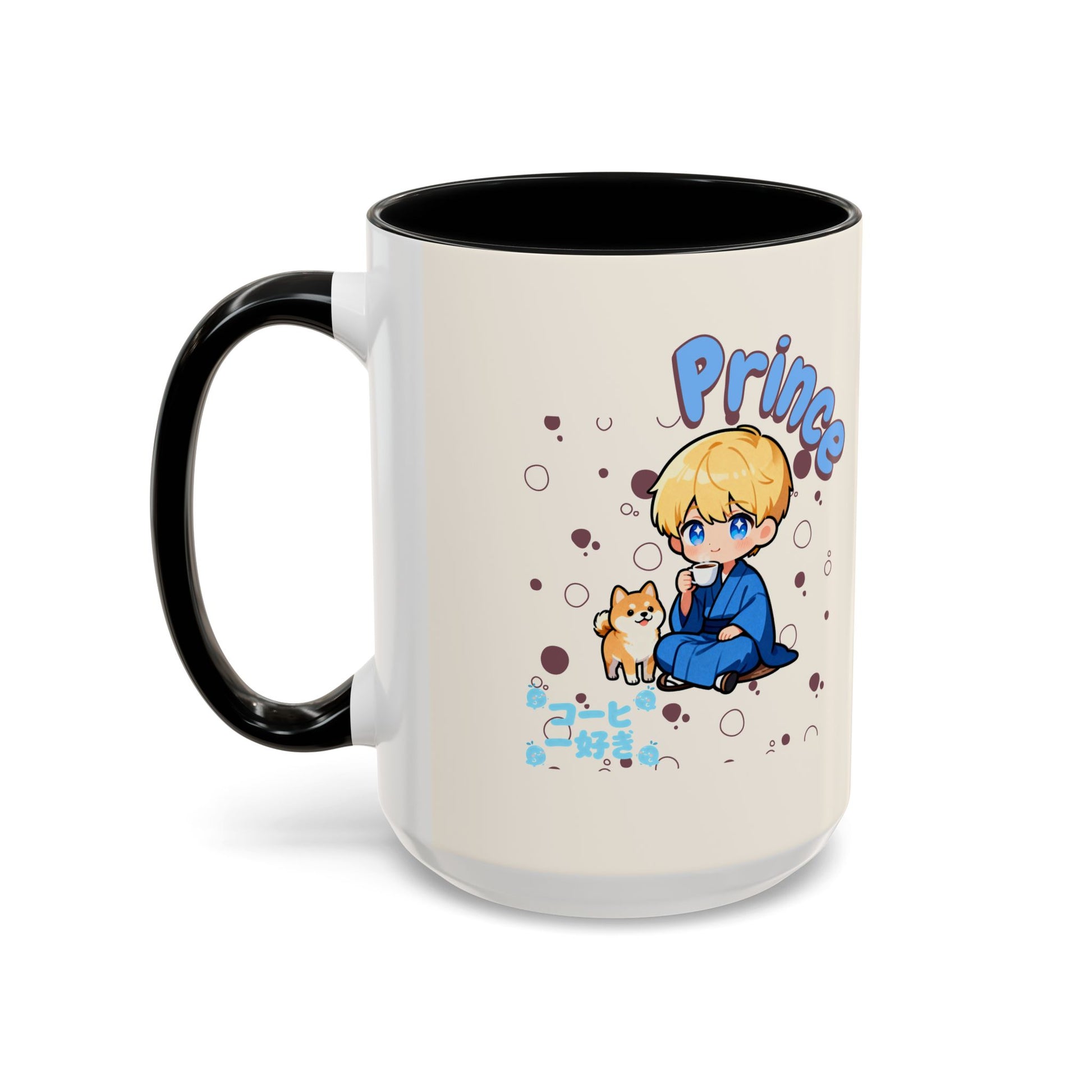 Prince Character Accent Coffee Mug — Cute Anime Boy & Shiba Inu 11/15oz - TobiBrand
