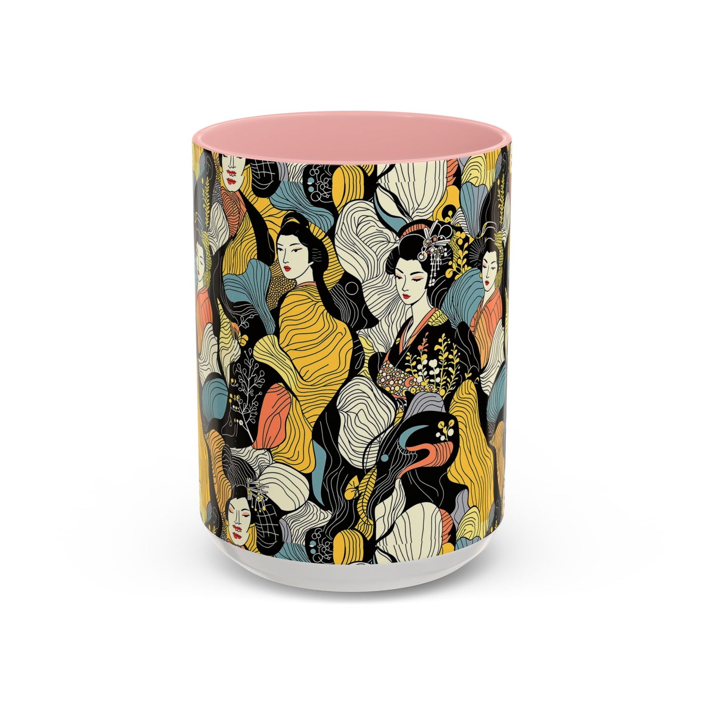 Geisha Pattern Accent Coffee Mug — Artistic Japanese Women Design (11/15oz) - Eyrian