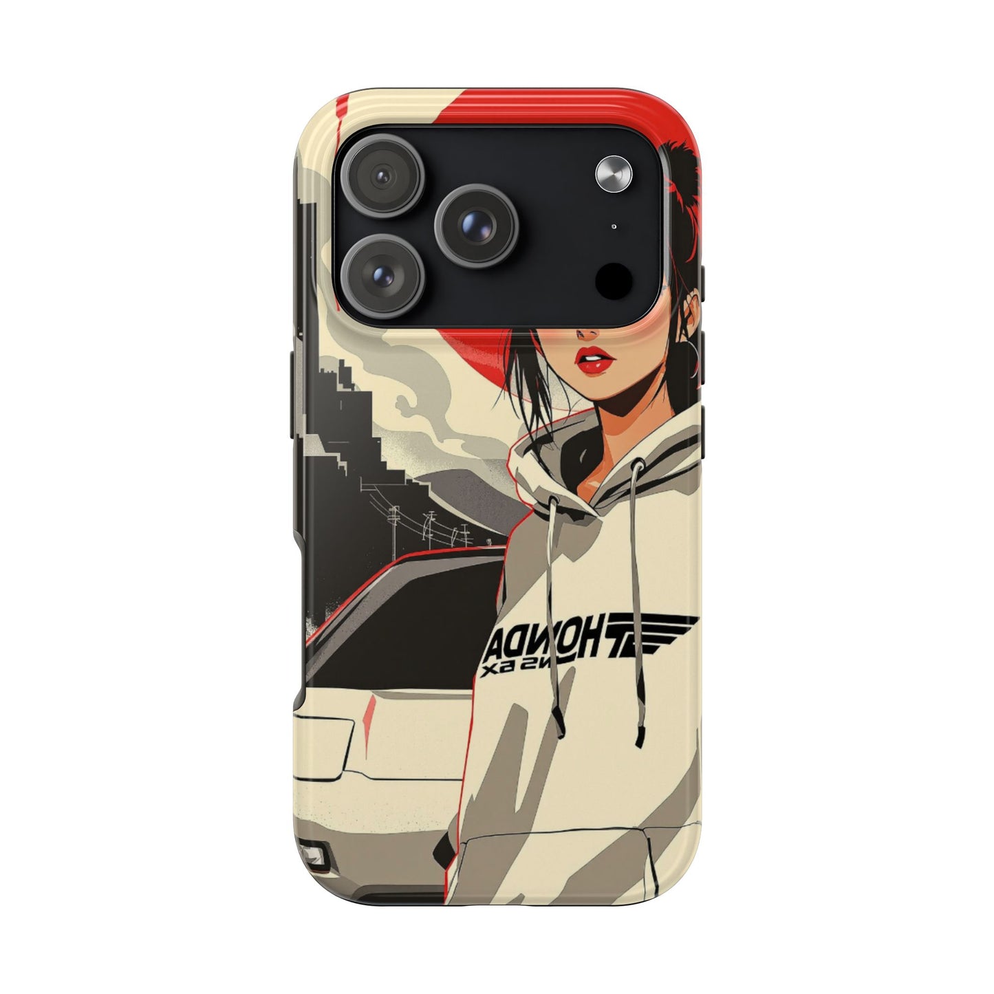 Anime Girl Racing Phone Case — Red Sun Aesthetic Tough Phone Case - Eyrian