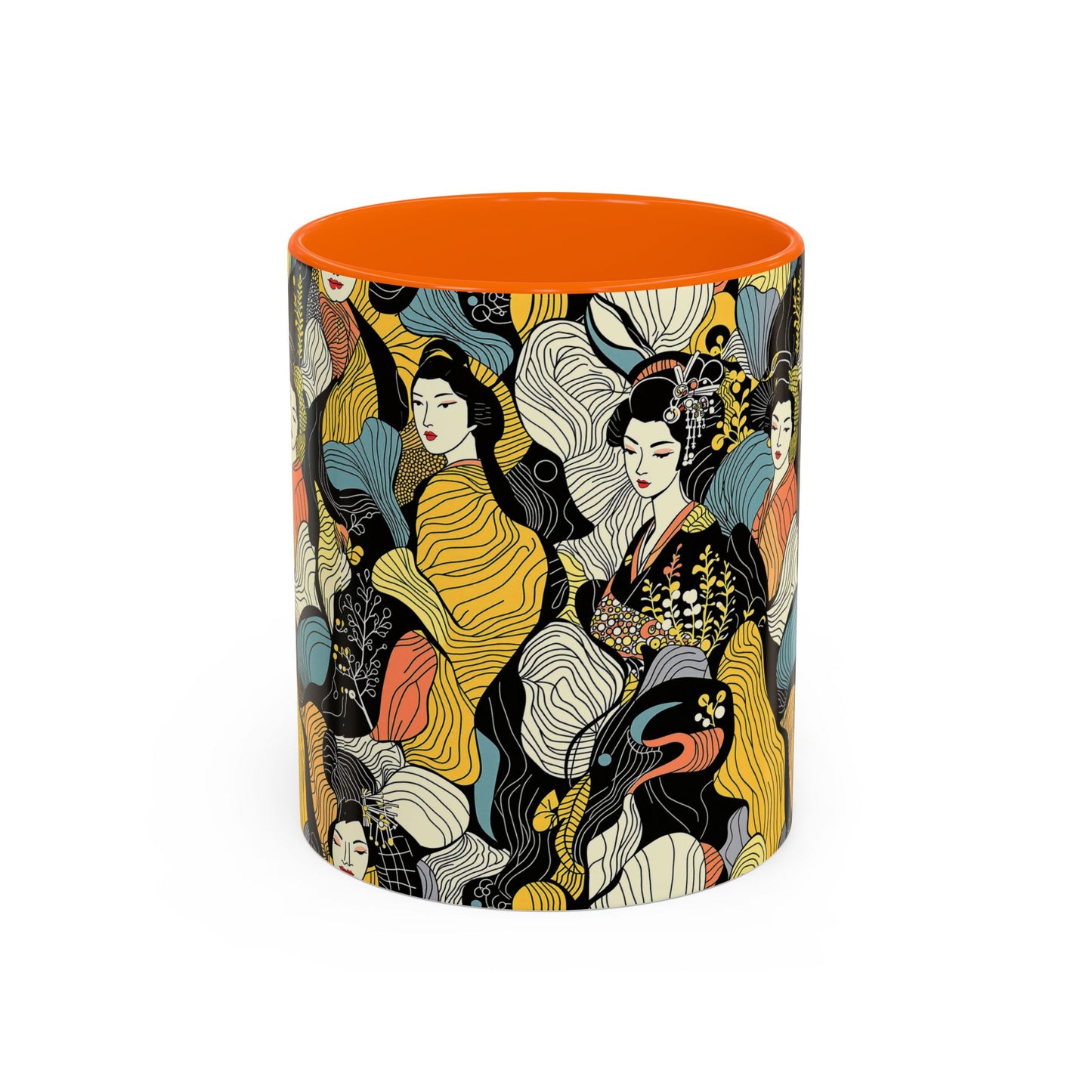 Geisha Pattern Accent Coffee Mug — Artistic Japanese Women Design (11/15oz) - Eyrian