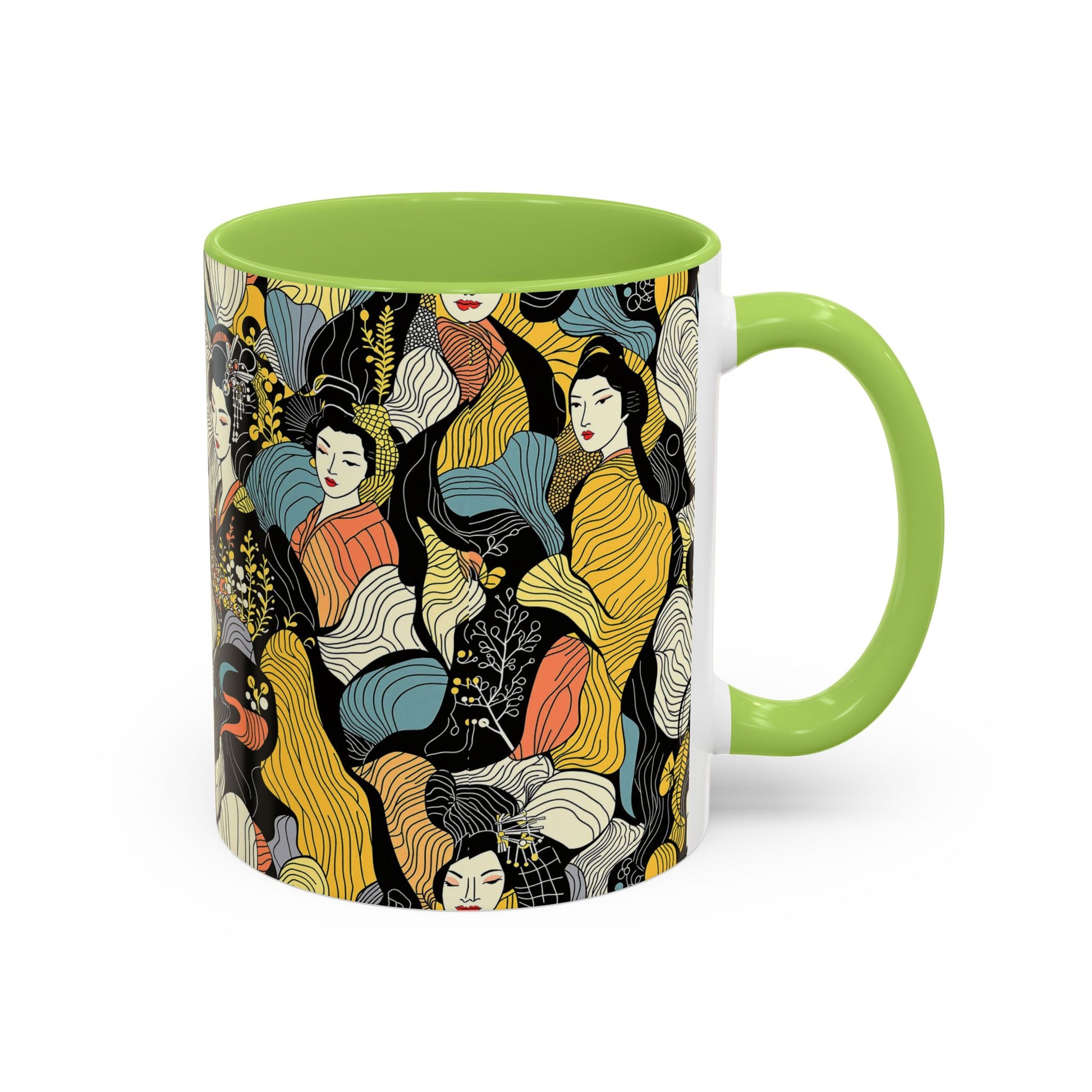 Geisha Pattern Accent Coffee Mug — Artistic Japanese Women Design (11/15oz) - Eyrian