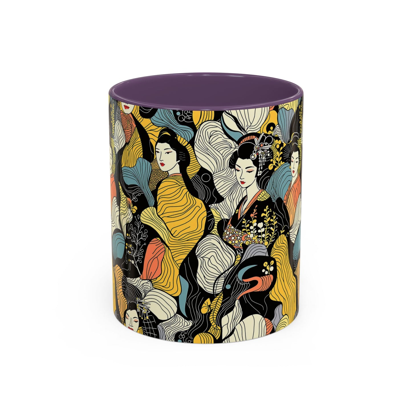 Geisha Pattern Accent Coffee Mug — Artistic Japanese Women Design (11/15oz) - Eyrian