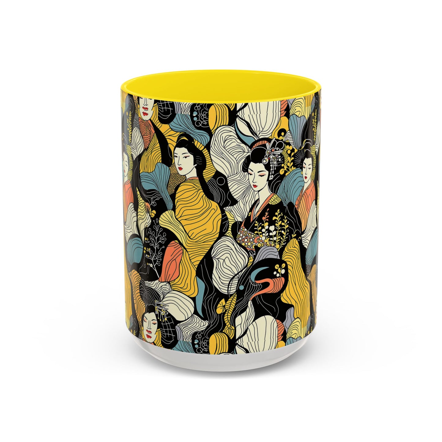 Geisha Pattern Accent Coffee Mug — Artistic Japanese Women Design (11/15oz) - Eyrian