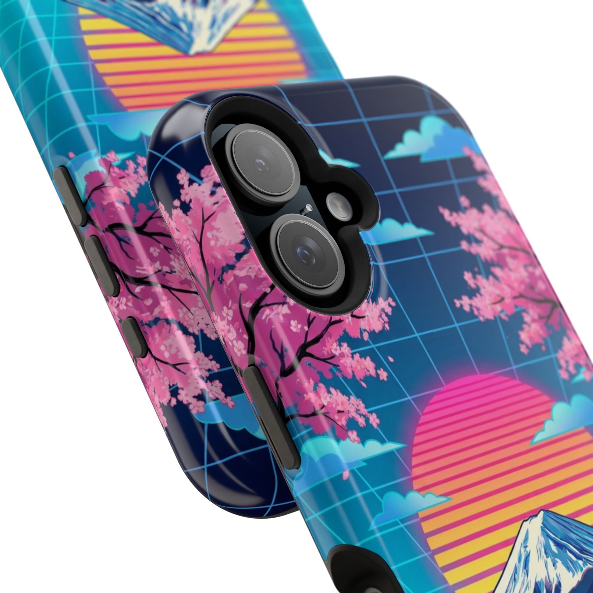 Phone Case — Retro Vaporwave Car with Mount Fuji & Cherry Blossoms (Magnetic Impact-Resistant)