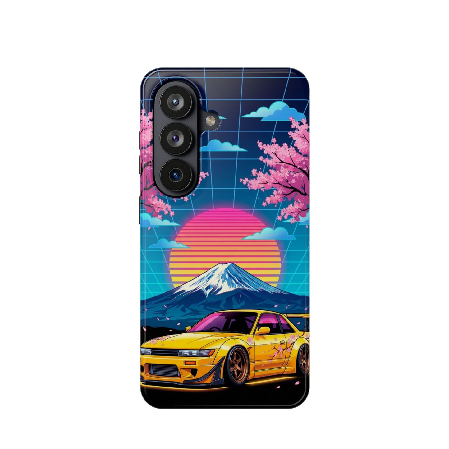 Phone Case — Retro Vaporwave Car with Mount Fuji & Cherry Blossoms (Magnetic Impact-Resistant)