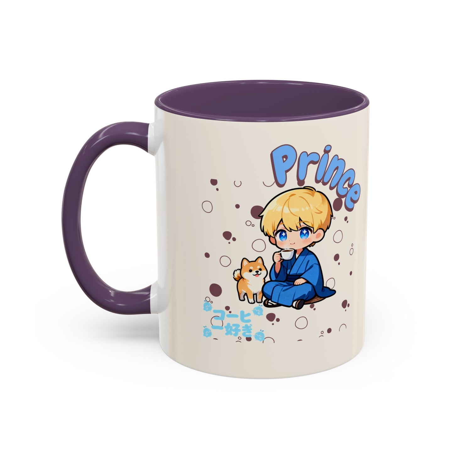 Prince Character Accent Coffee Mug — Cute Anime Boy & Shiba Inu 11/15oz