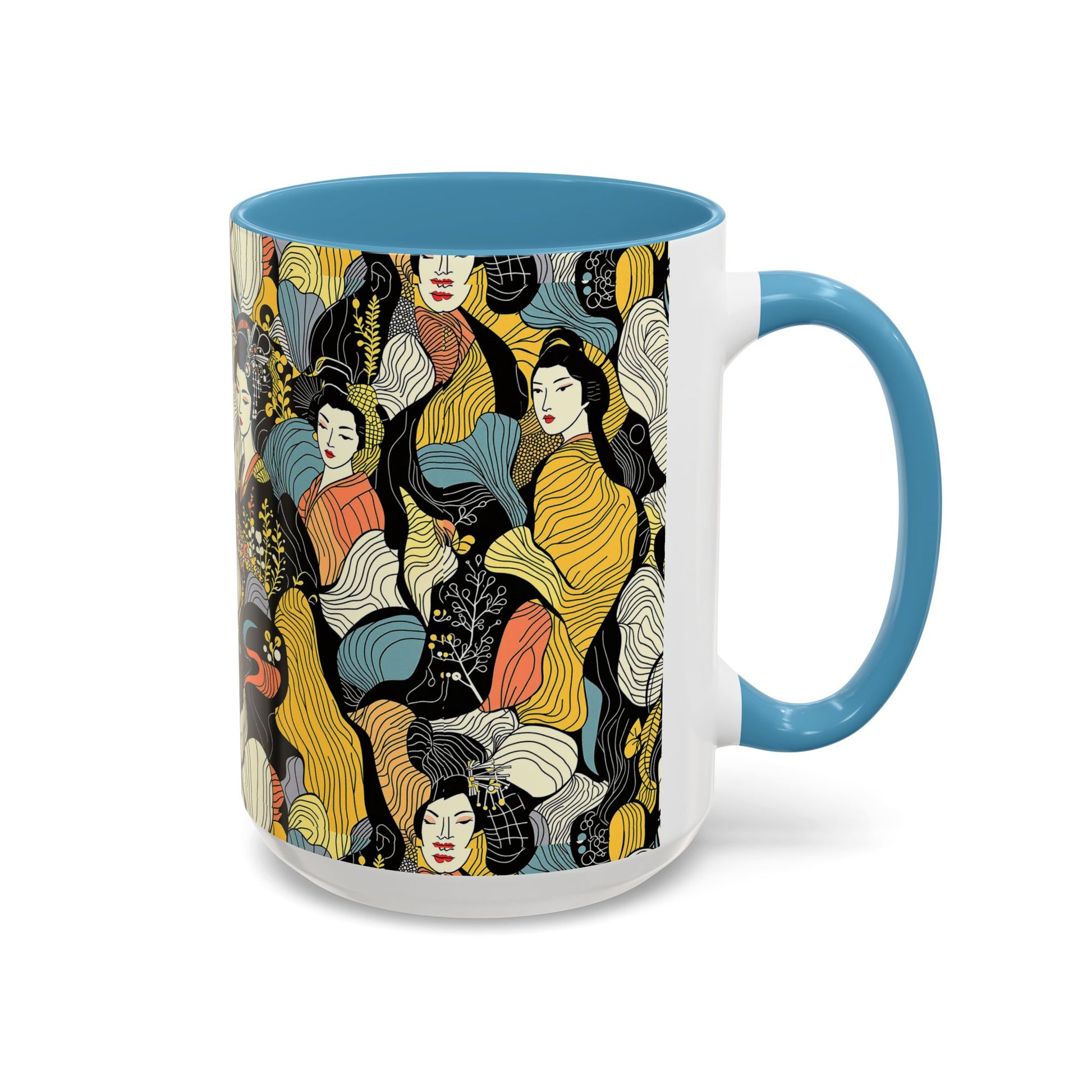 Geisha Pattern Accent Coffee Mug — Artistic Japanese Women Design (11/15oz) - Eyrian