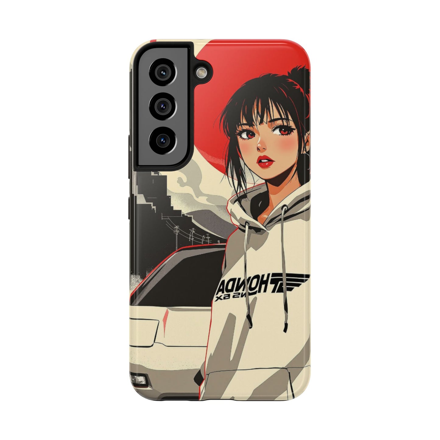 Anime Girl Racing Phone Case — Red Sun Aesthetic Tough Phone Case - Eyrian