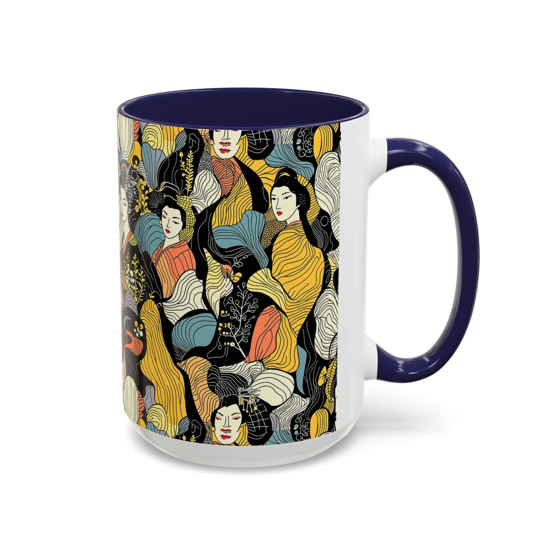 Geisha Pattern Accent Coffee Mug — Artistic Japanese Women Design (11/15oz) - Eyrian