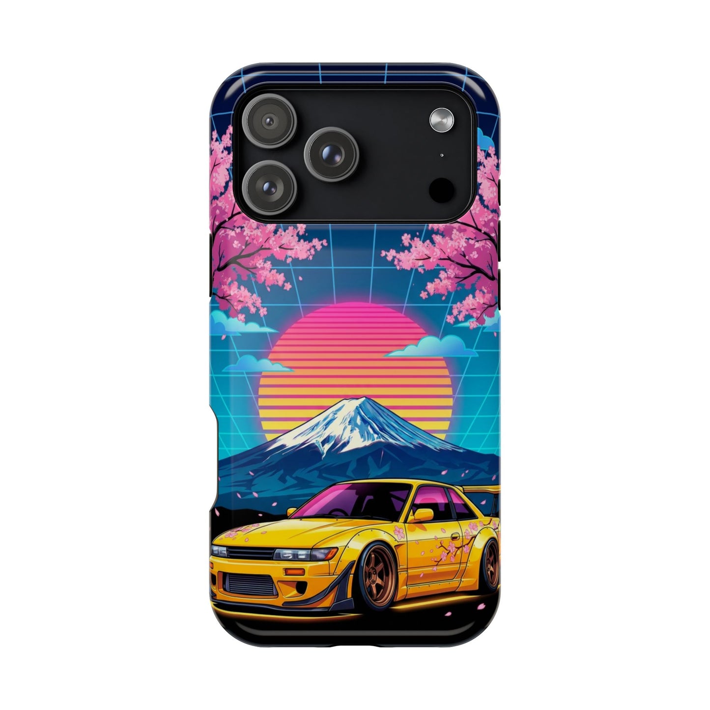 Phone Case — Retro Vaporwave Car with Mount Fuji & Cherry Blossoms (Magnetic Impact-Resistant)
