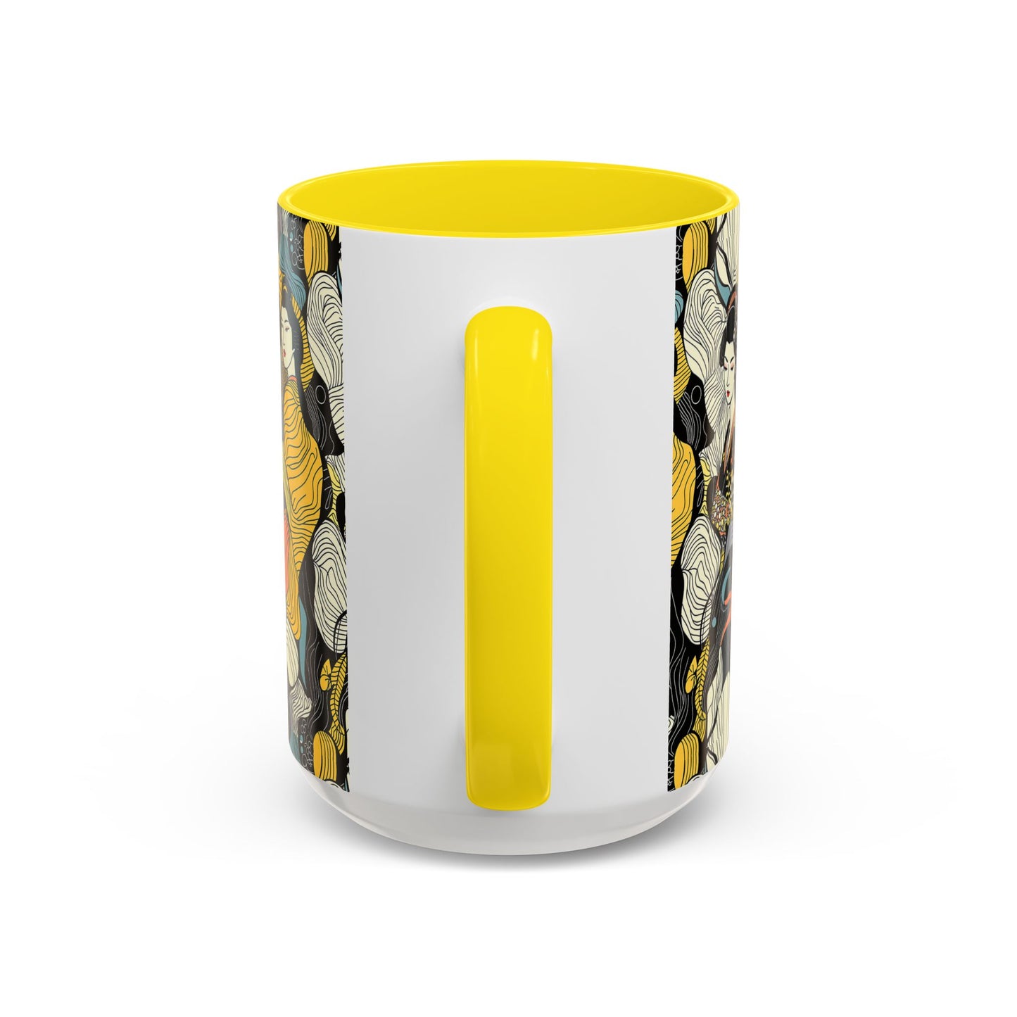 Geisha Pattern Accent Coffee Mug — Artistic Japanese Women Design (11/15oz) - Eyrian