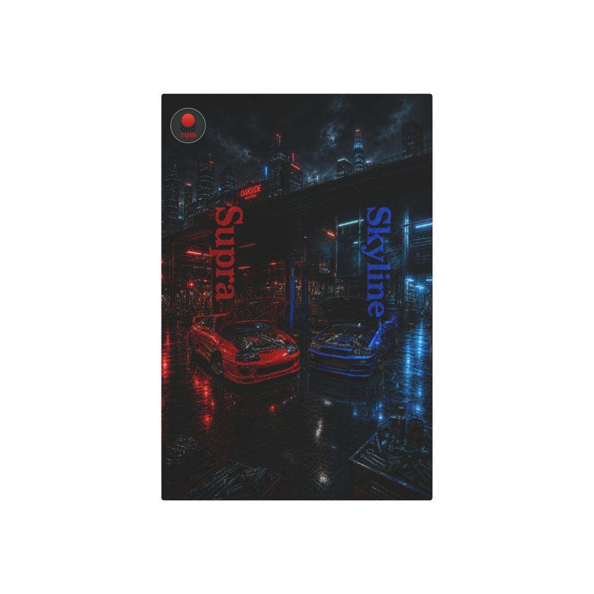 Metal Art Sign — Red vs Blue "Supra" & "Skyline"