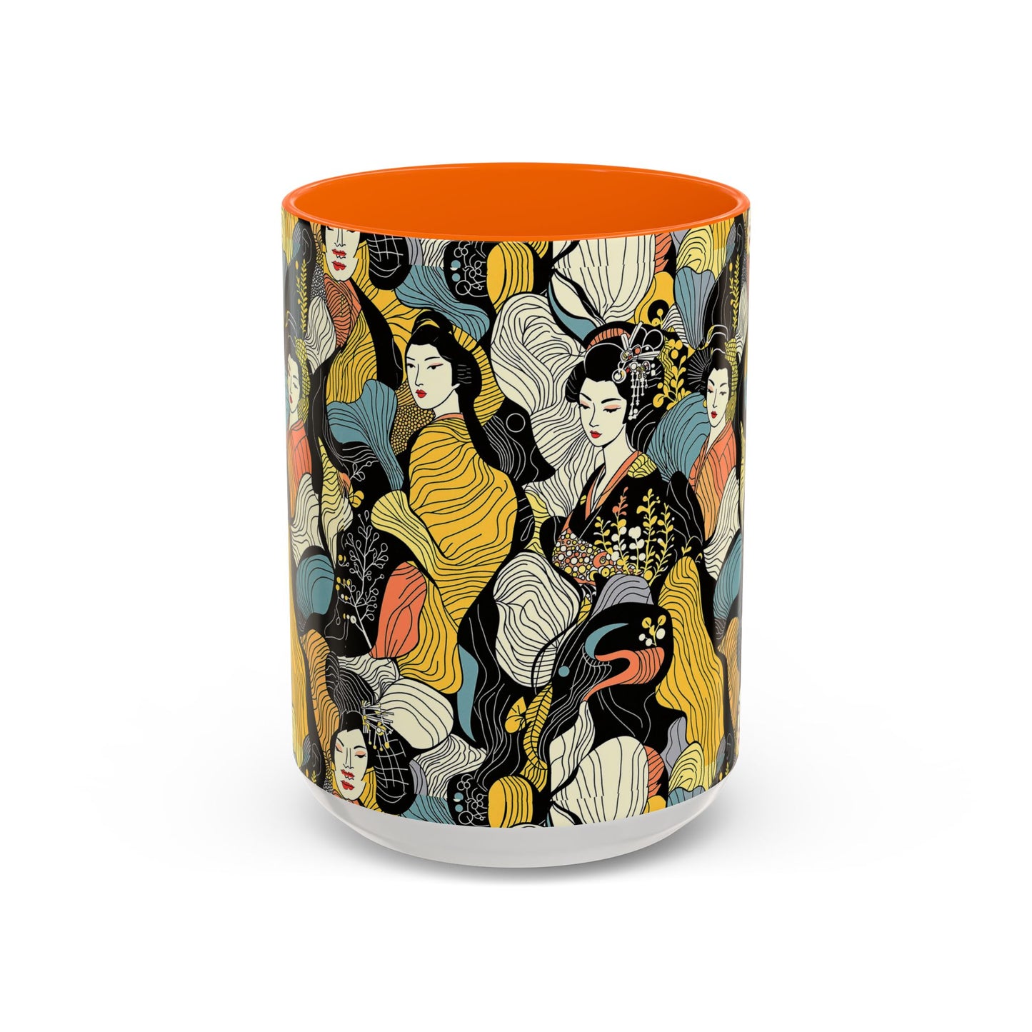 Geisha Pattern Accent Coffee Mug — Artistic Japanese Women Design (11/15oz) - Eyrian