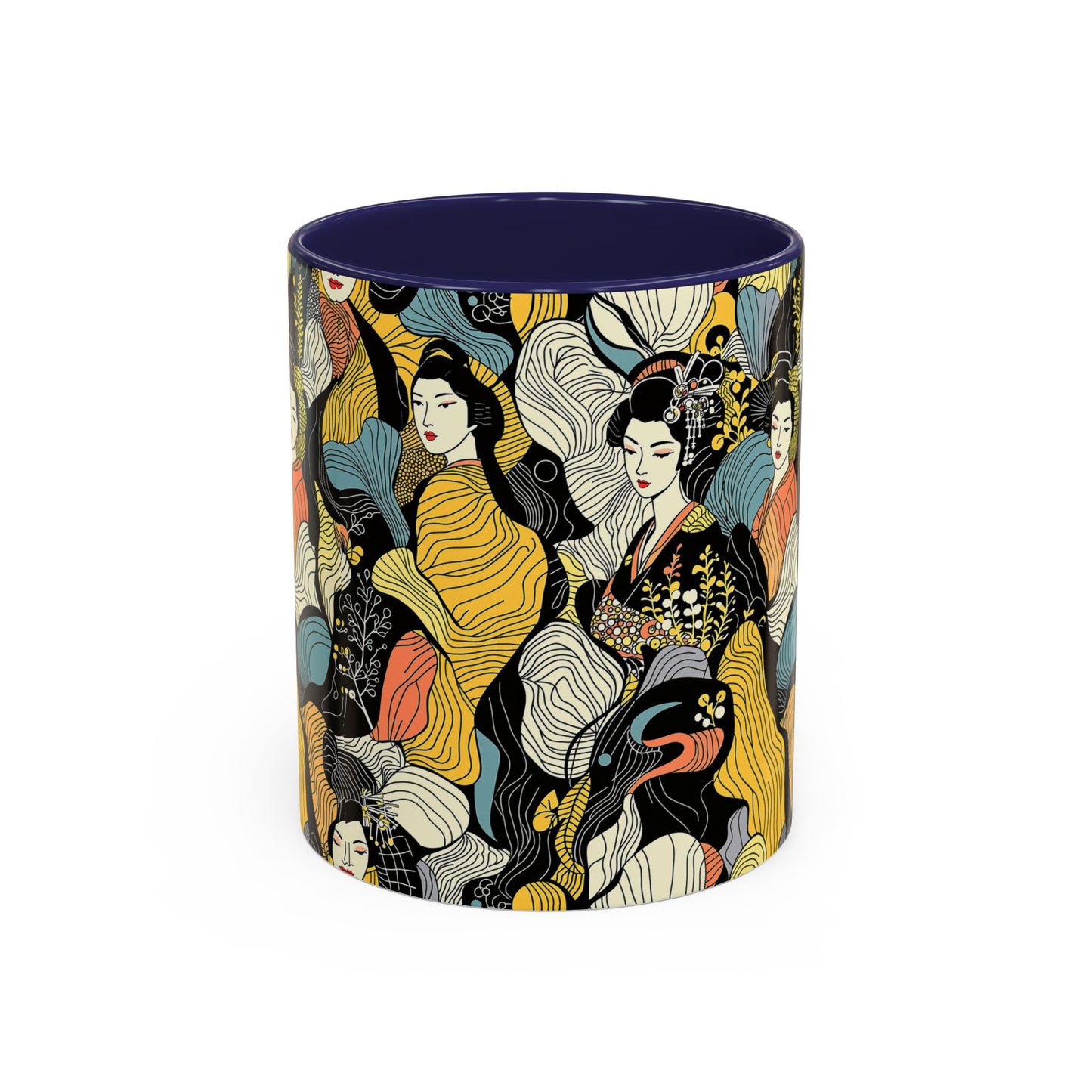 Geisha Pattern Accent Coffee Mug — Artistic Japanese Women Design (11/15oz) - Eyrian