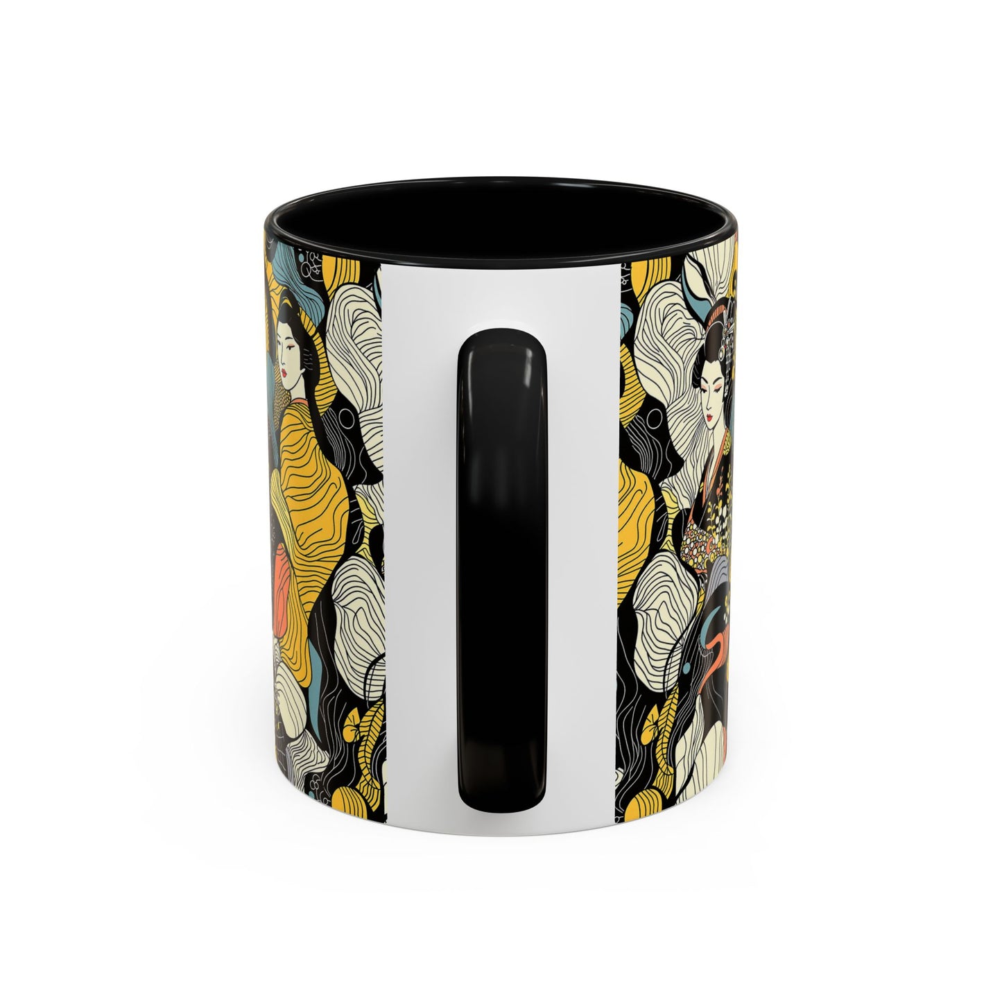 Geisha Pattern Accent Coffee Mug — Artistic Japanese Women Design (11/15oz) - Eyrian