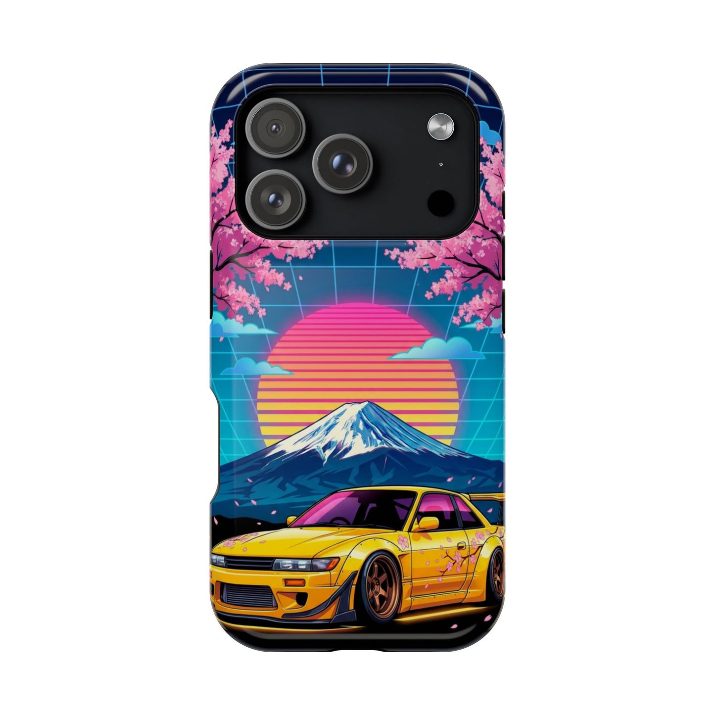 Phone Case — Retro Vaporwave Car with Mount Fuji & Cherry Blossoms (Magnetic Impact-Resistant)
