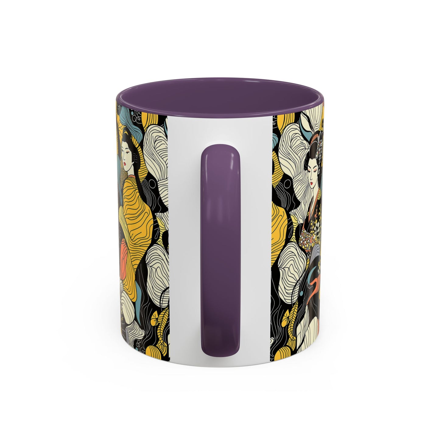 Geisha Pattern Accent Coffee Mug — Artistic Japanese Women Design (11/15oz) - Eyrian