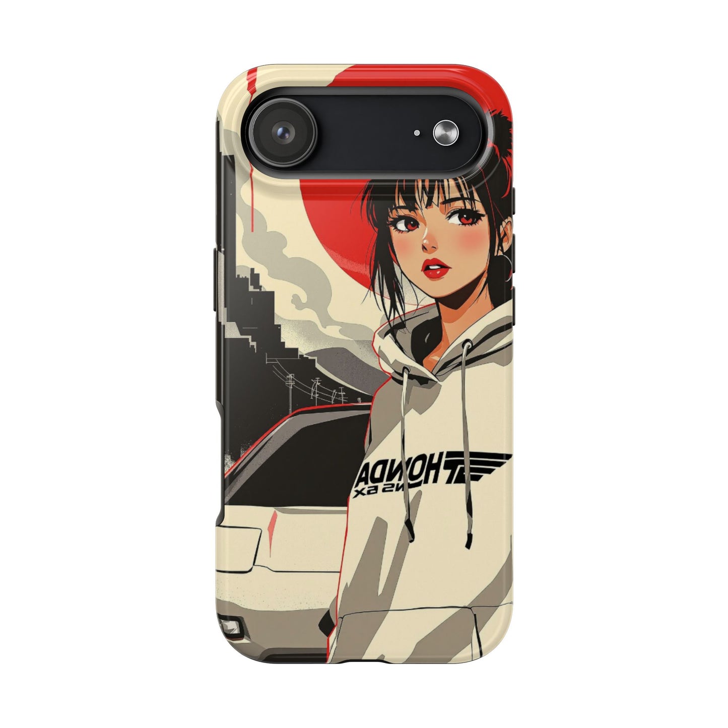 Anime Girl Racing Phone Case — Red Sun Aesthetic Tough Phone Case - Eyrian
