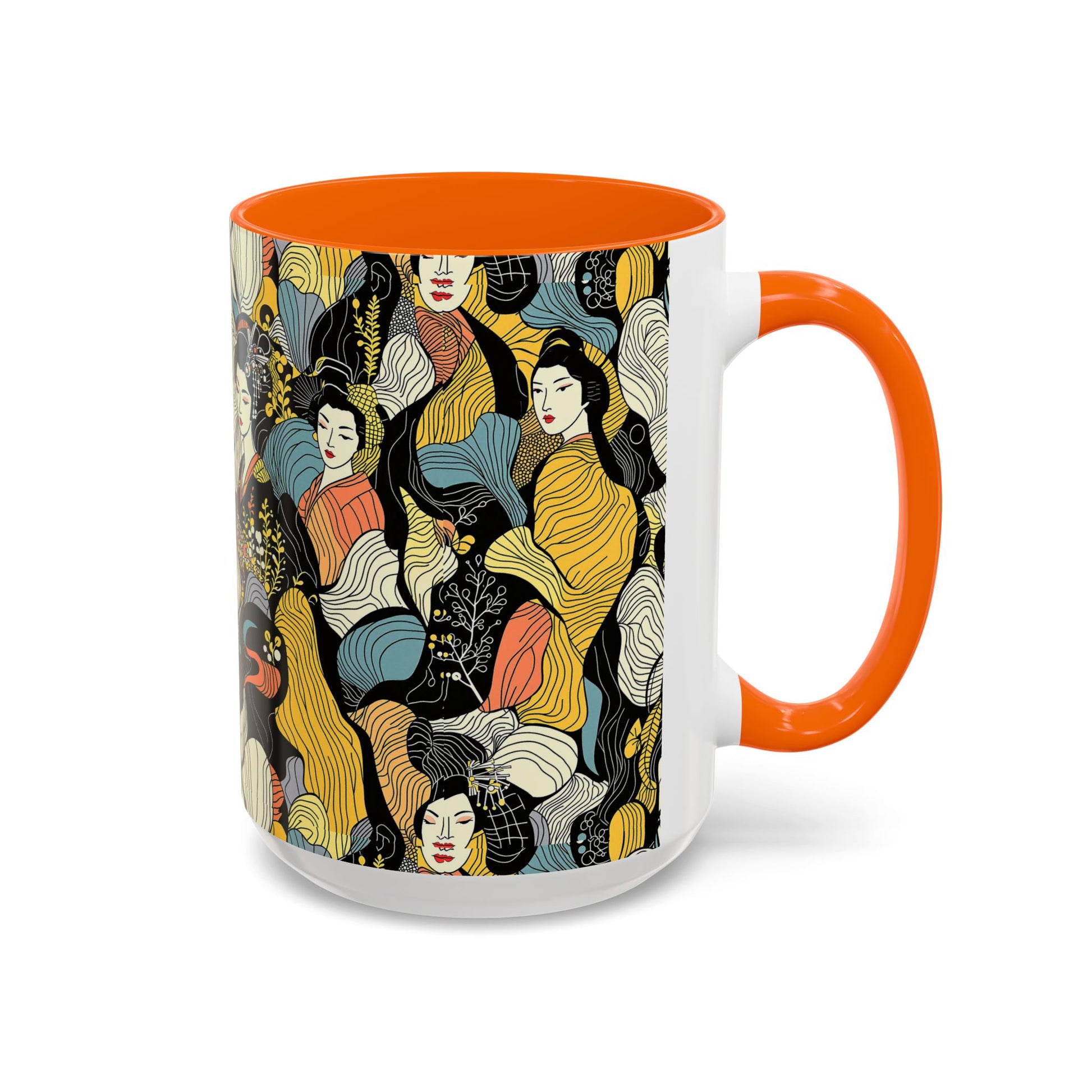 Geisha Pattern Accent Coffee Mug — Artistic Japanese Women Design (11/15oz) - Eyrian