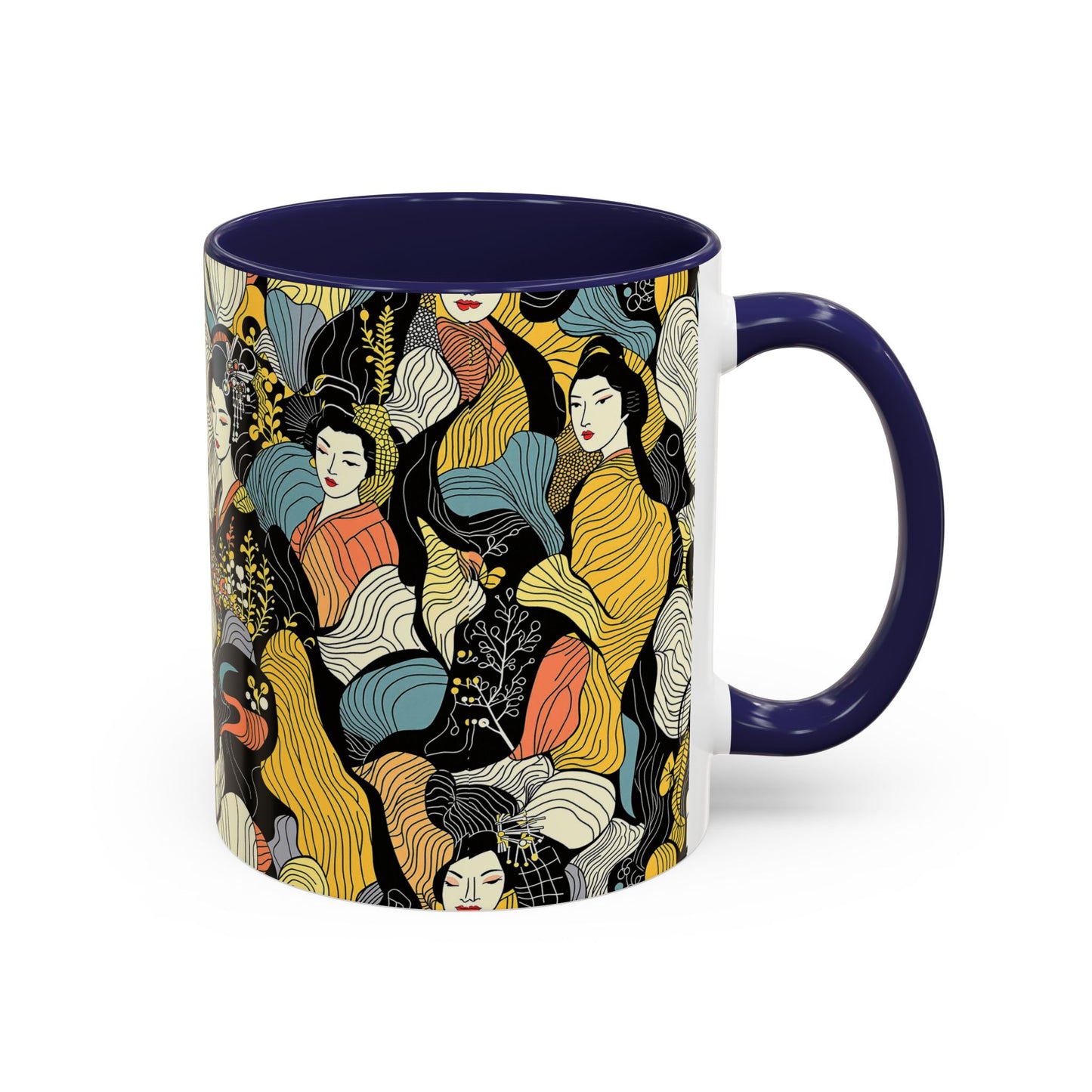 Geisha Pattern Accent Coffee Mug — Artistic Japanese Women Design (11/15oz) - Eyrian