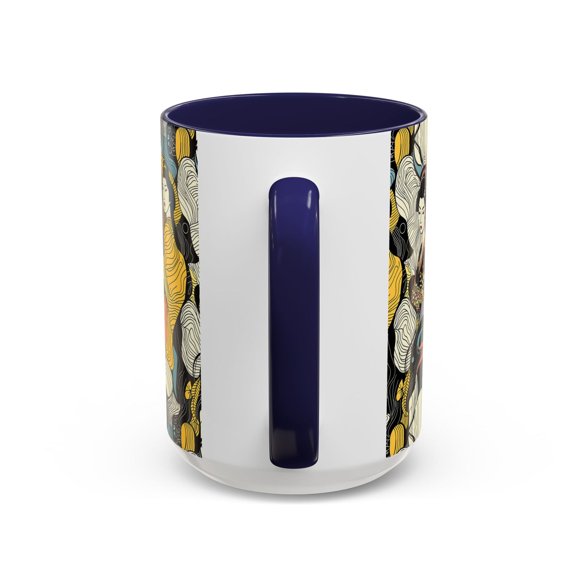 Geisha Pattern Accent Coffee Mug — Artistic Japanese Women Design (11/15oz) - Eyrian