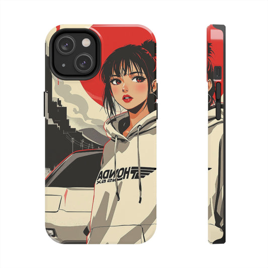Anime Girl Racing Phone Case — Red Sun Aesthetic Tough Phone Case - Eyrian