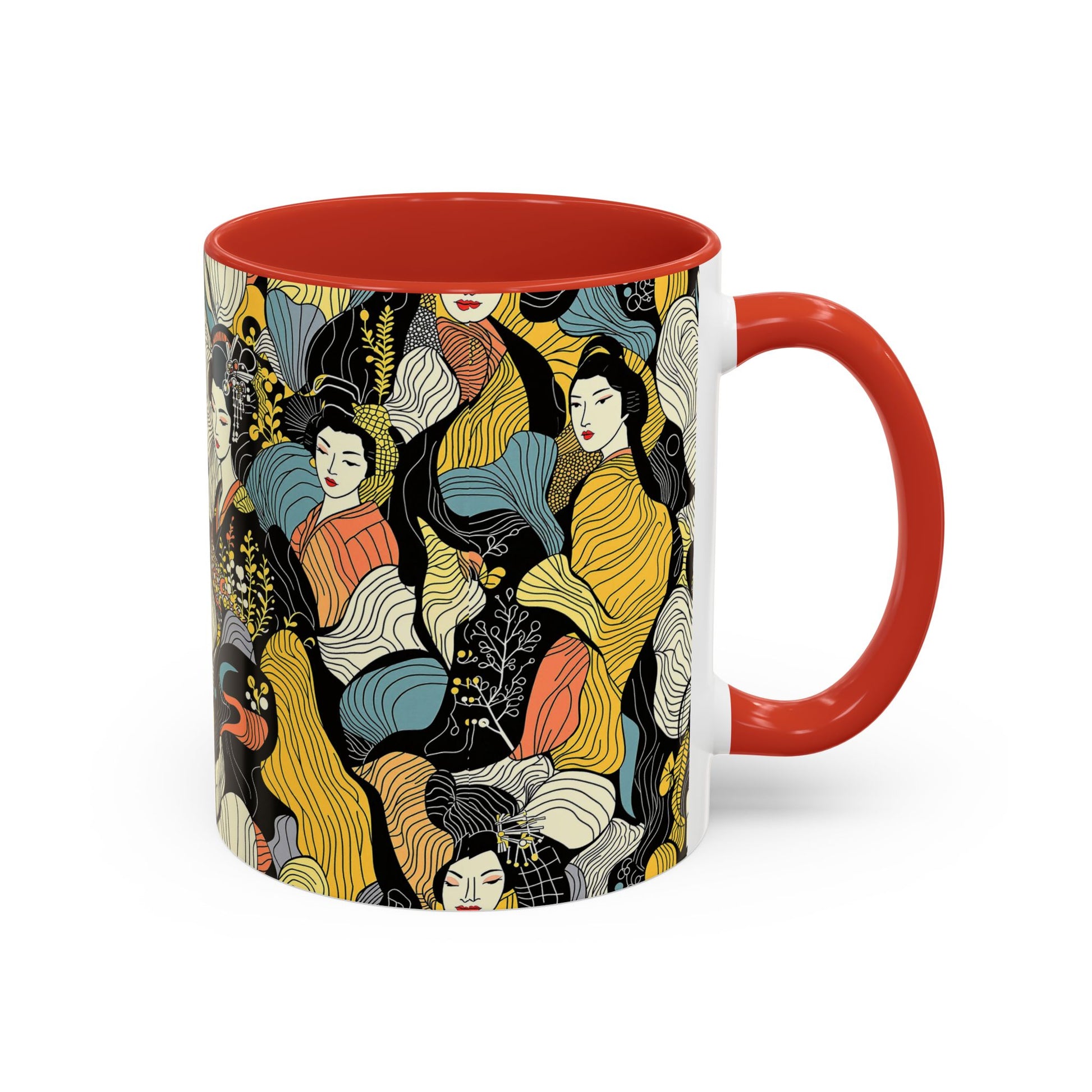 Geisha Pattern Accent Coffee Mug — Artistic Japanese Women Design (11/15oz) - Eyrian