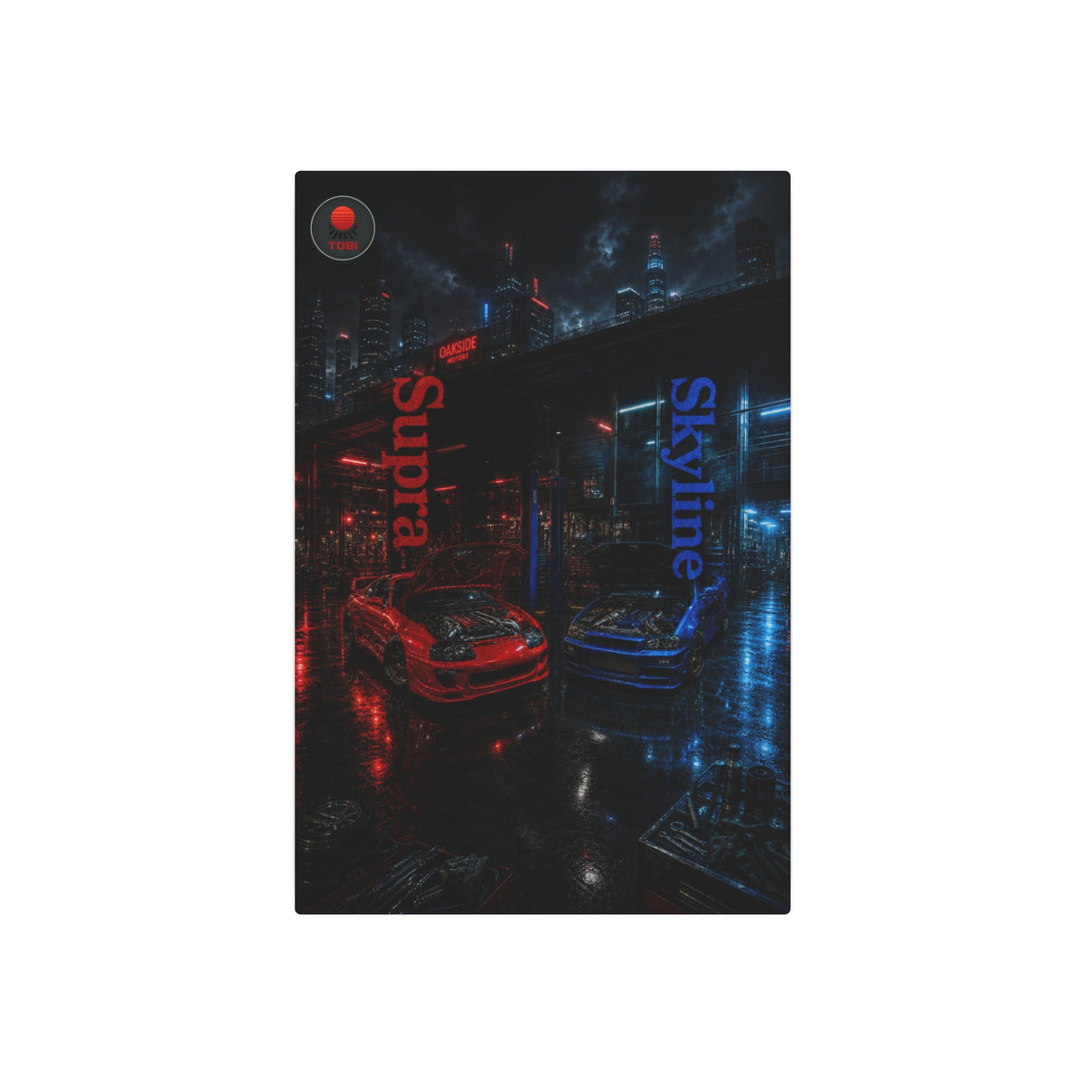 Metal Art Sign — Red vs Blue "Supra" & "Skyline"