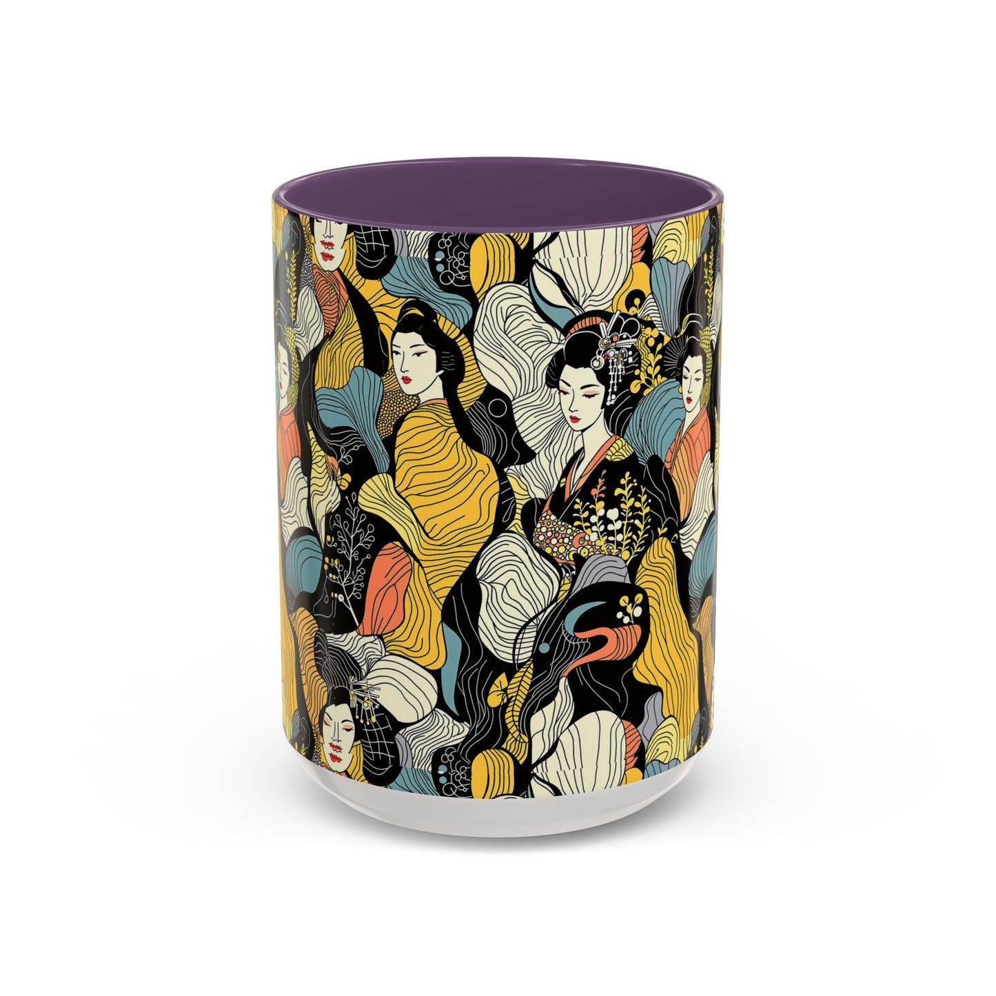 Geisha Pattern Accent Coffee Mug — Artistic Japanese Women Design (11/15oz) - Eyrian