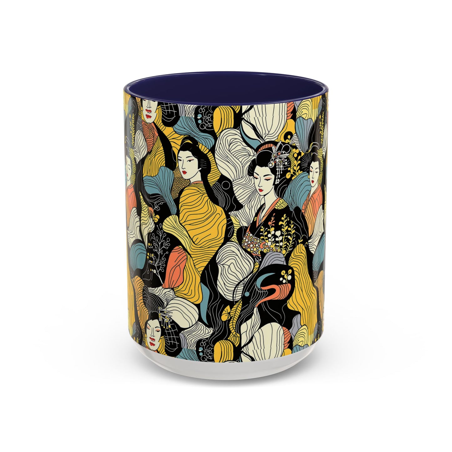 Geisha Pattern Accent Coffee Mug — Artistic Japanese Women Design (11/15oz) - Eyrian