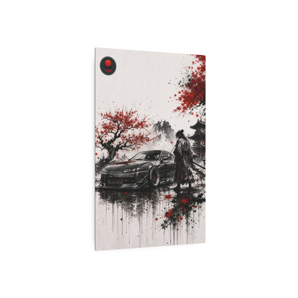 Samurai & Sports Car Cherry Blossom - Metal Art Sign