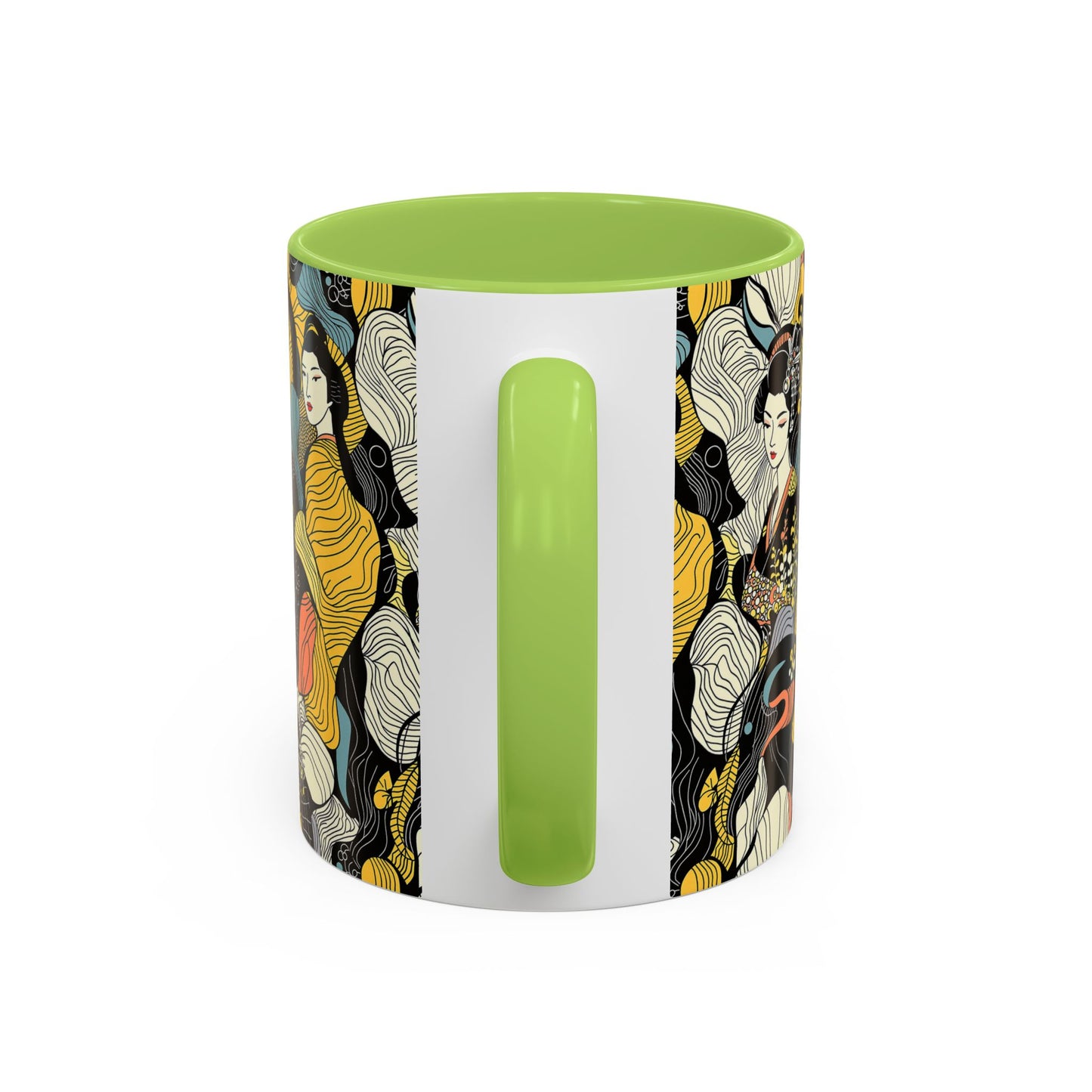 Geisha Pattern Accent Coffee Mug — Artistic Japanese Women Design (11/15oz) - Eyrian