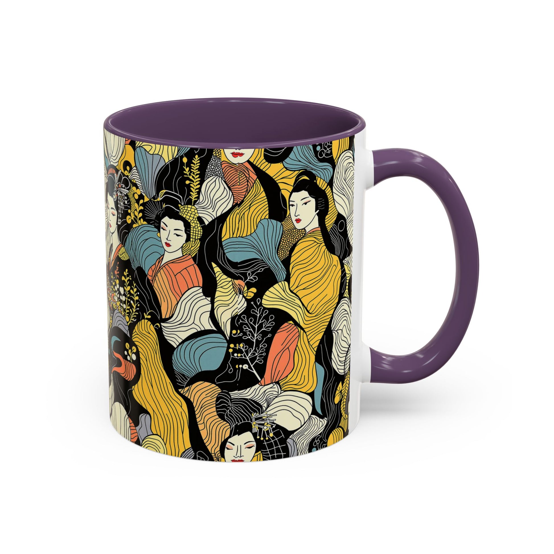 Geisha Pattern Accent Coffee Mug — Artistic Japanese Women Design (11/15oz) - Eyrian