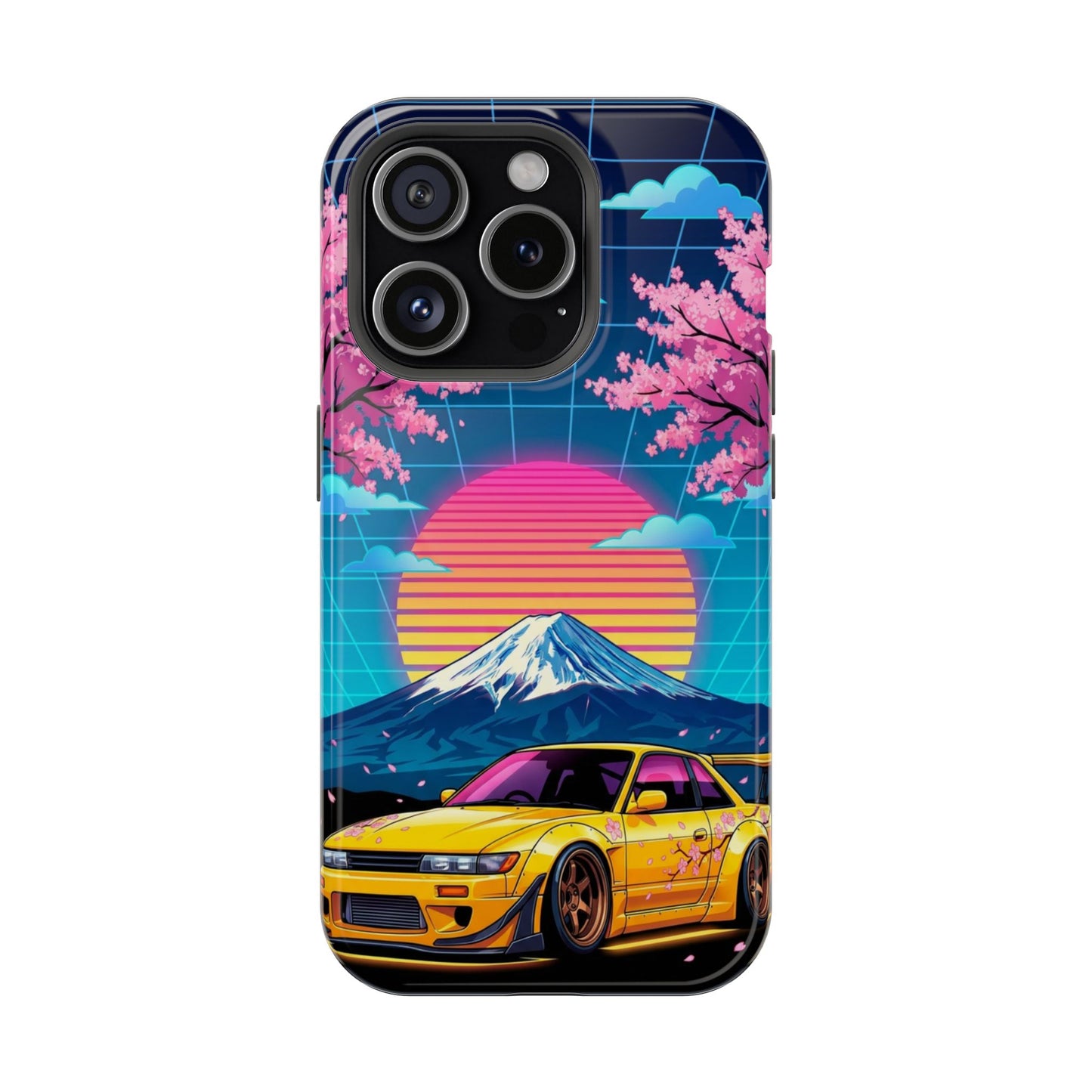 Phone Case — Retro Vaporwave Car with Mount Fuji & Cherry Blossoms (Magnetic Impact-Resistant)