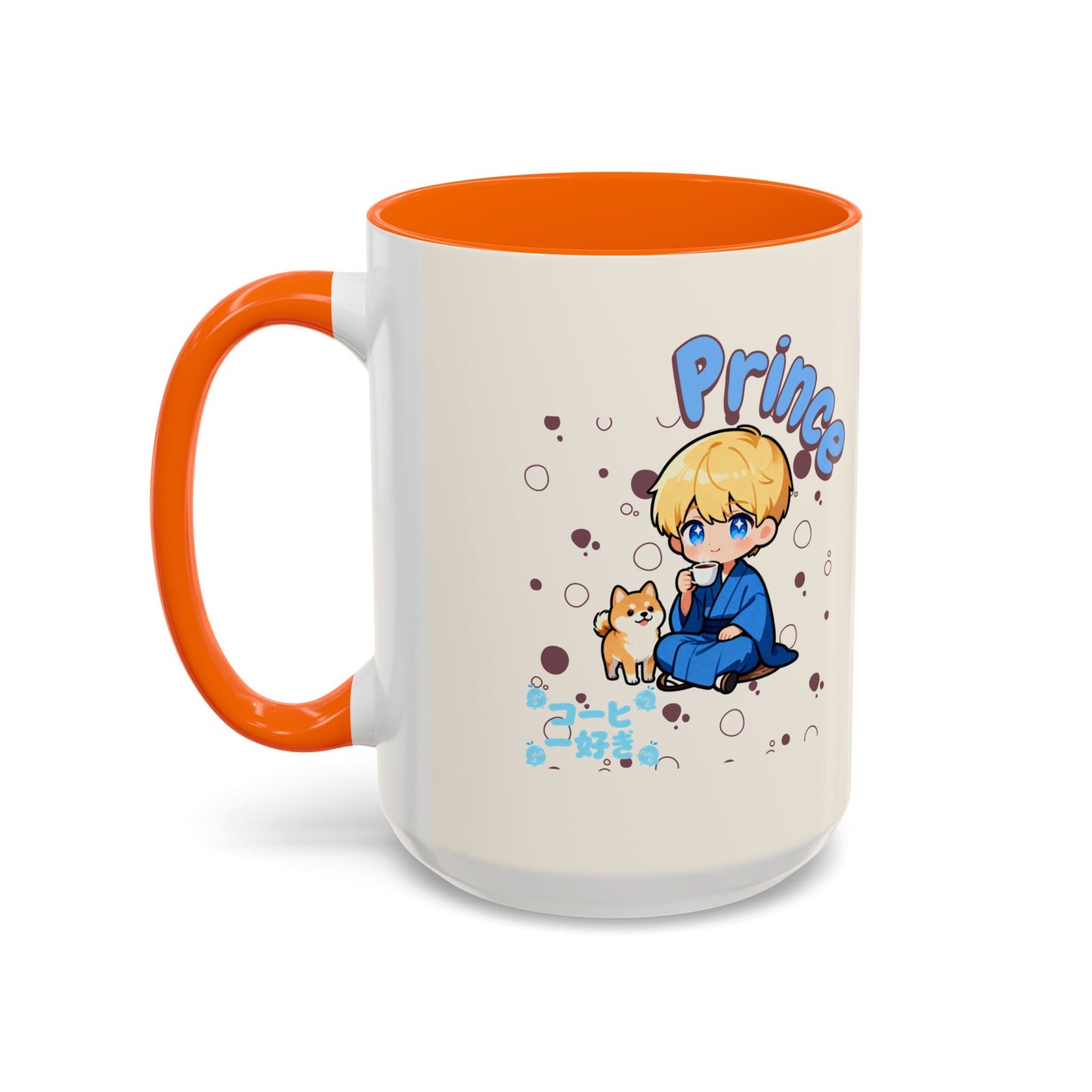 Prince Character Accent Coffee Mug — Cute Anime Boy & Shiba Inu 11/15oz