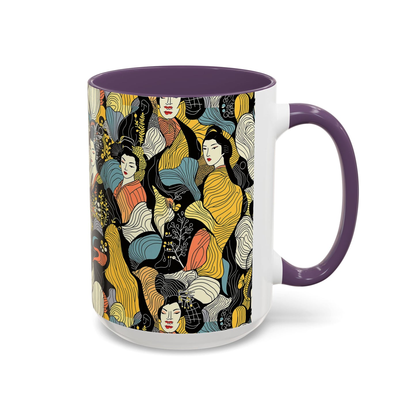 Geisha Pattern Accent Coffee Mug — Artistic Japanese Women Design (11/15oz) - Eyrian
