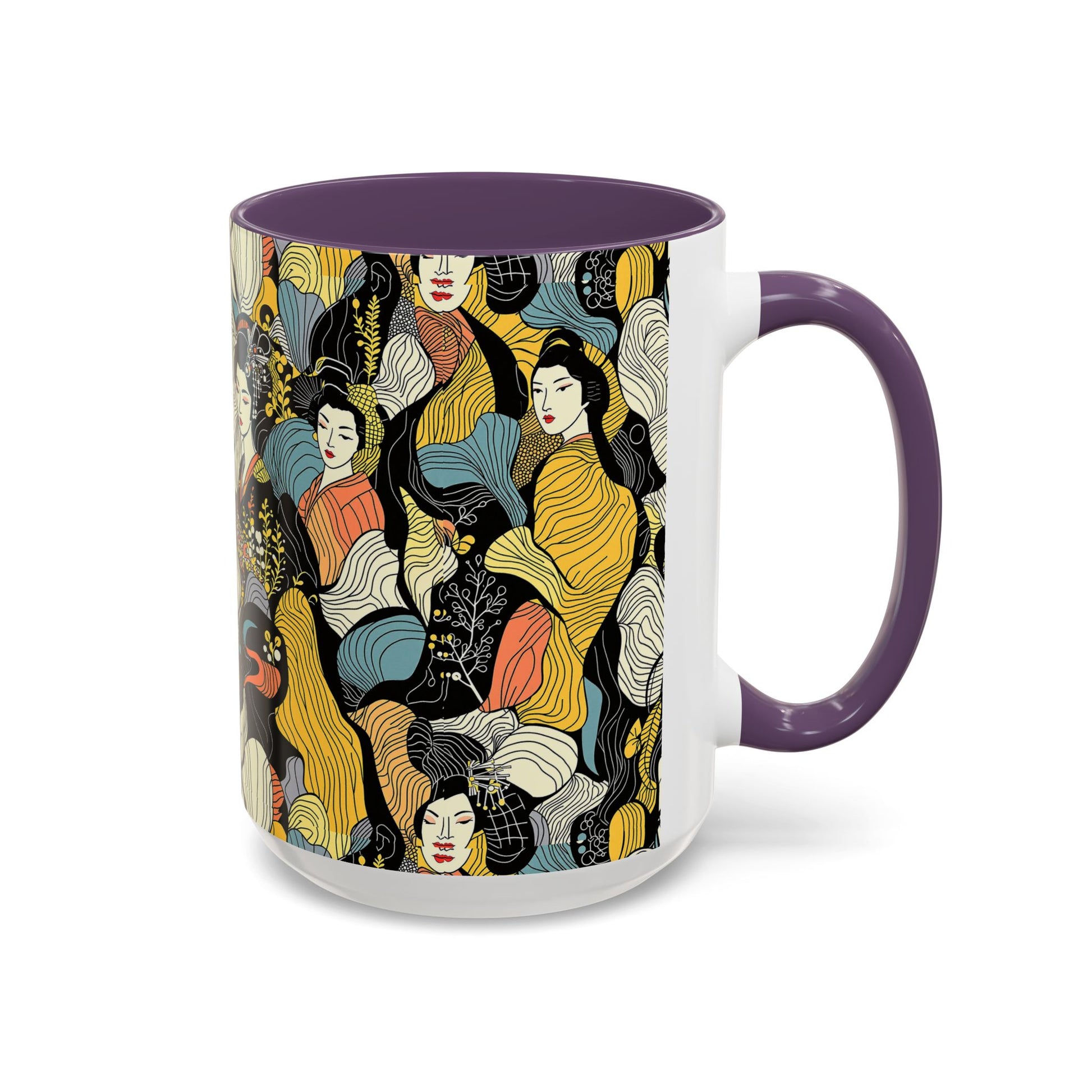 Geisha Pattern Accent Coffee Mug — Artistic Japanese Women Design (11/15oz) - Eyrian