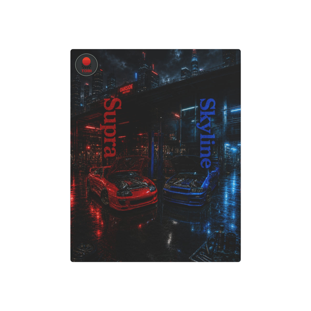 Metal Art Sign — Red vs Blue "Supra" & "Skyline"