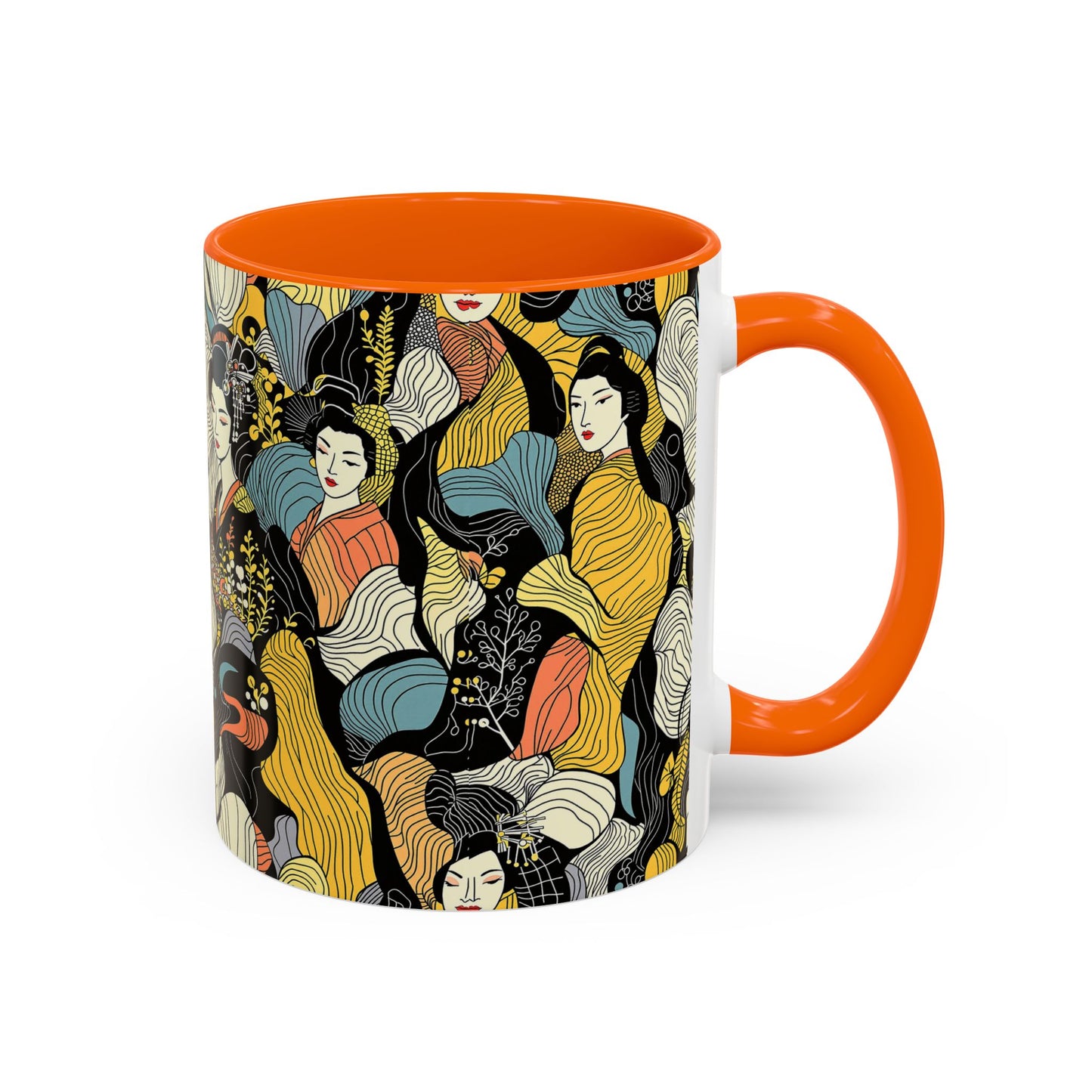 Geisha Pattern Accent Coffee Mug — Artistic Japanese Women Design (11/15oz) - Eyrian