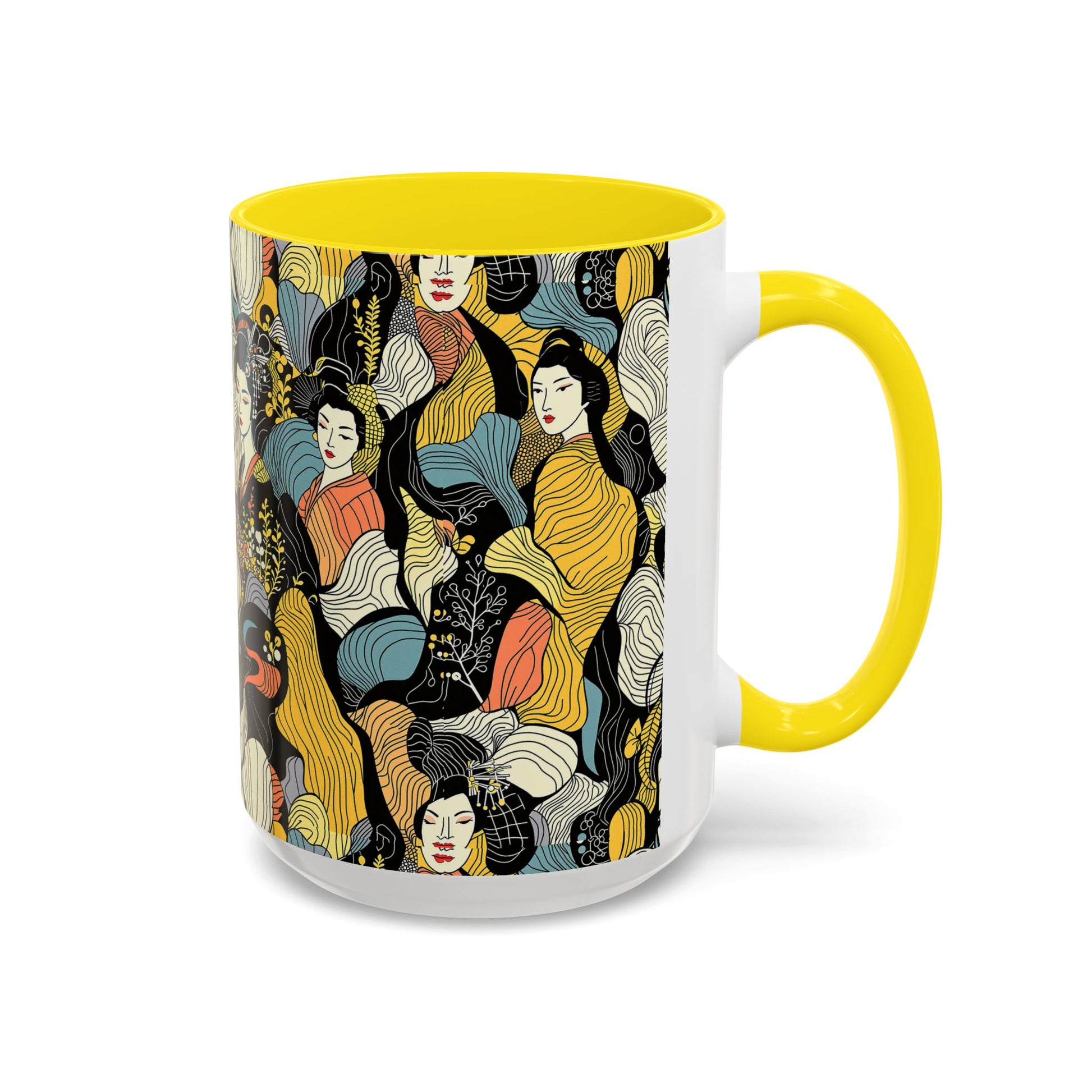 Geisha Pattern Accent Coffee Mug — Artistic Japanese Women Design (11/15oz) - Eyrian