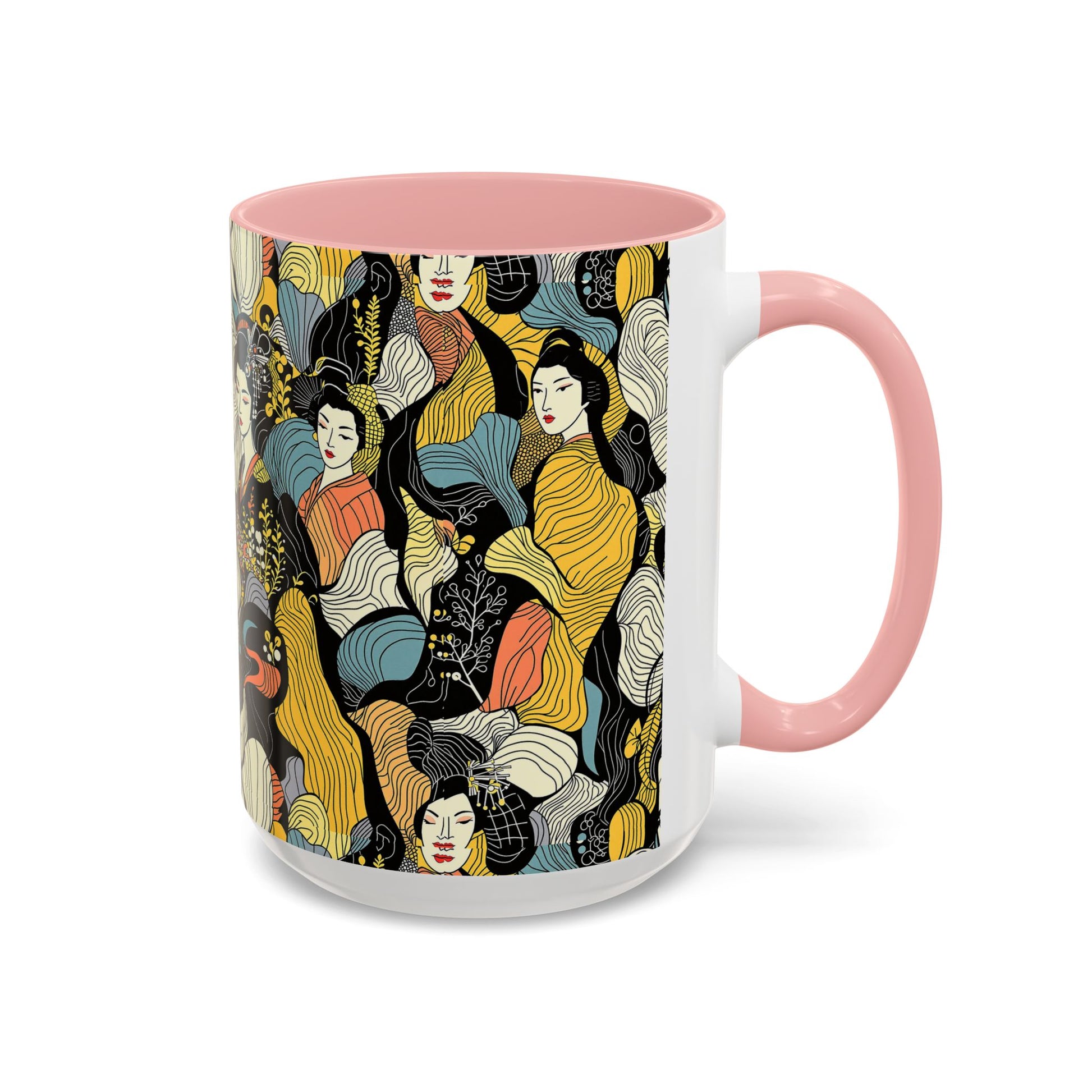 Geisha Pattern Accent Coffee Mug — Artistic Japanese Women Design (11/15oz) - Eyrian