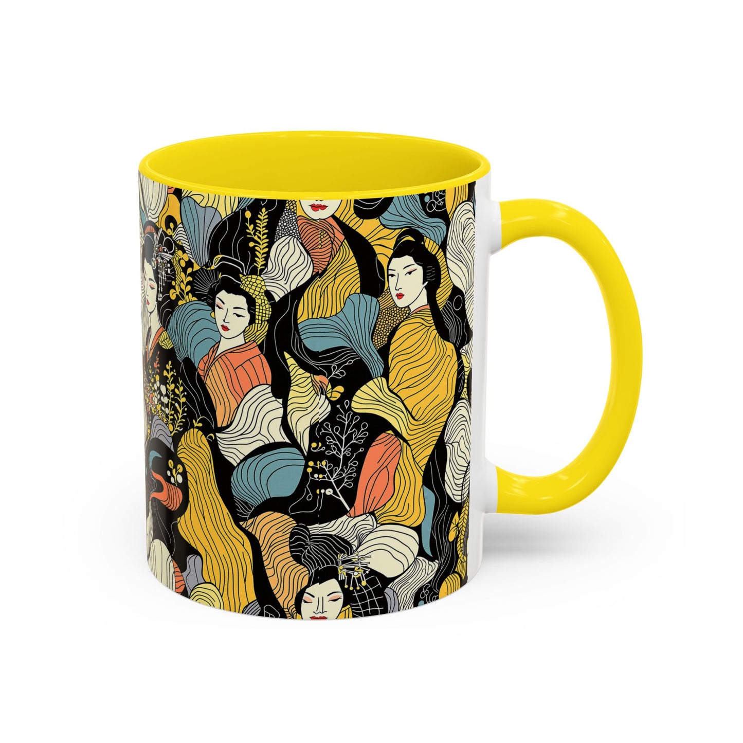 Geisha Pattern Accent Coffee Mug — Artistic Japanese Women Design (11/15oz) - Eyrian