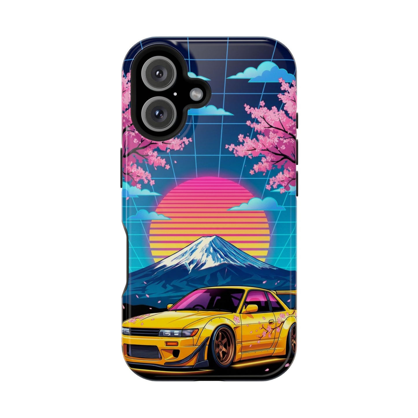 Phone Case — Retro Vaporwave Car with Mount Fuji & Cherry Blossoms (Magnetic Impact-Resistant)