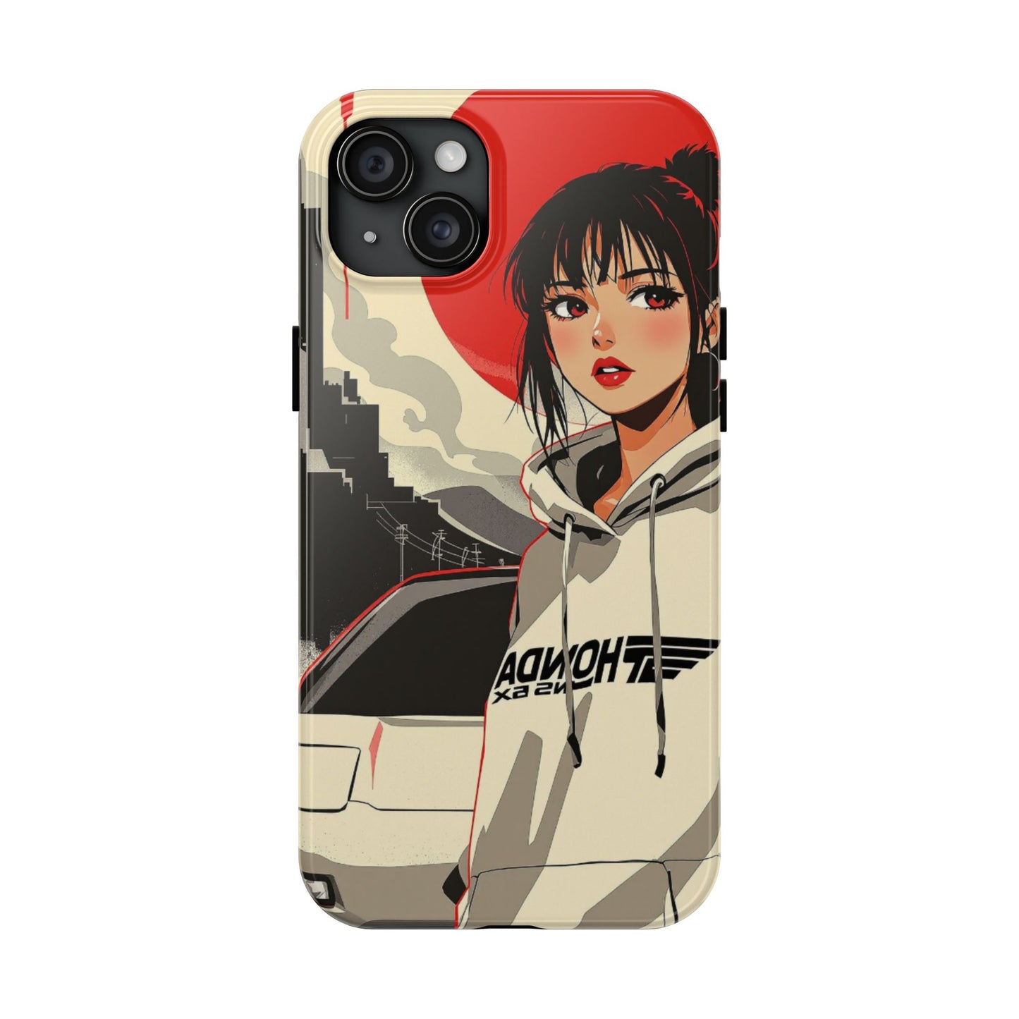 Anime Girl Racing Phone Case — Red Sun Aesthetic Tough Phone Case - Eyrian