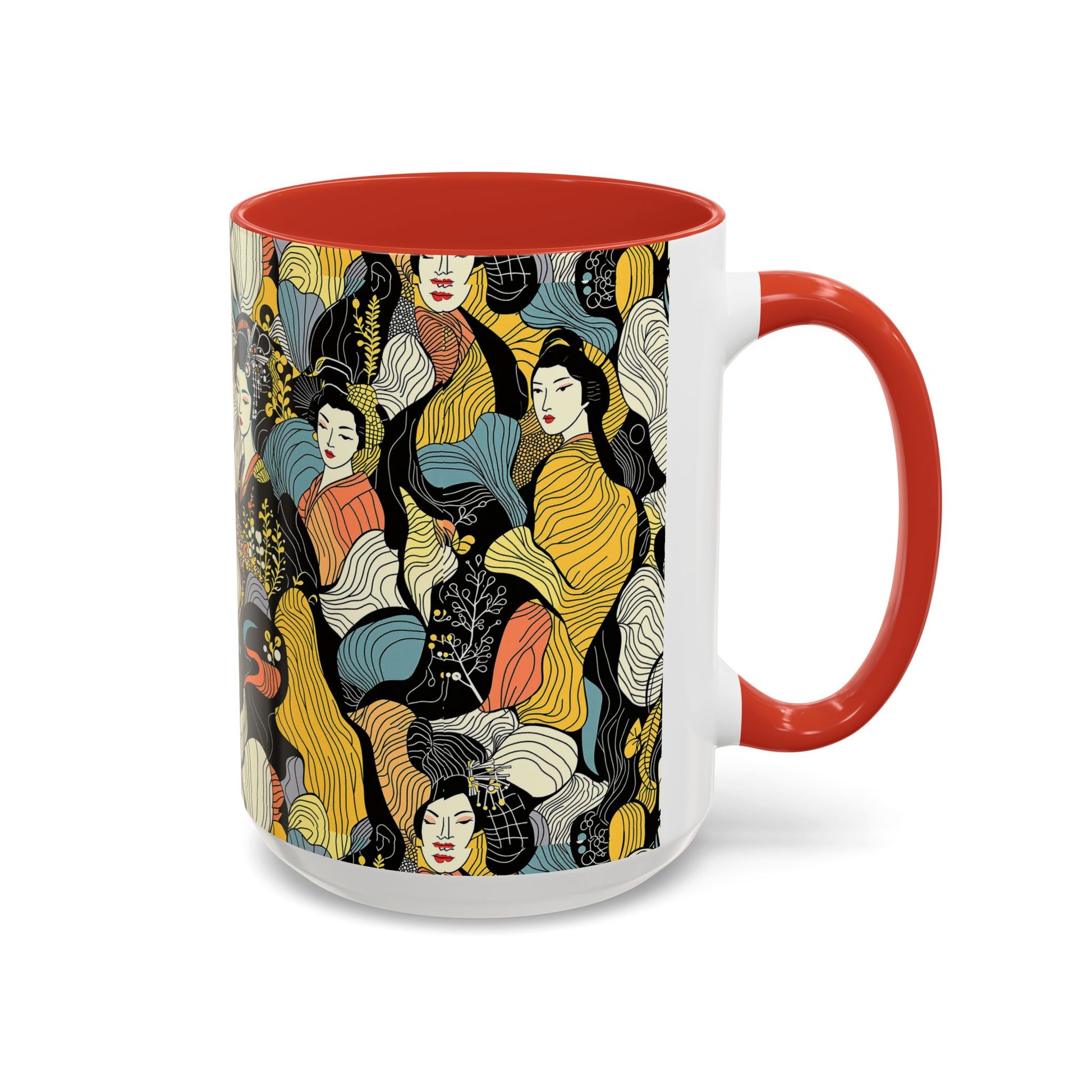 Geisha Pattern Accent Coffee Mug — Artistic Japanese Women Design (11/15oz) - Eyrian