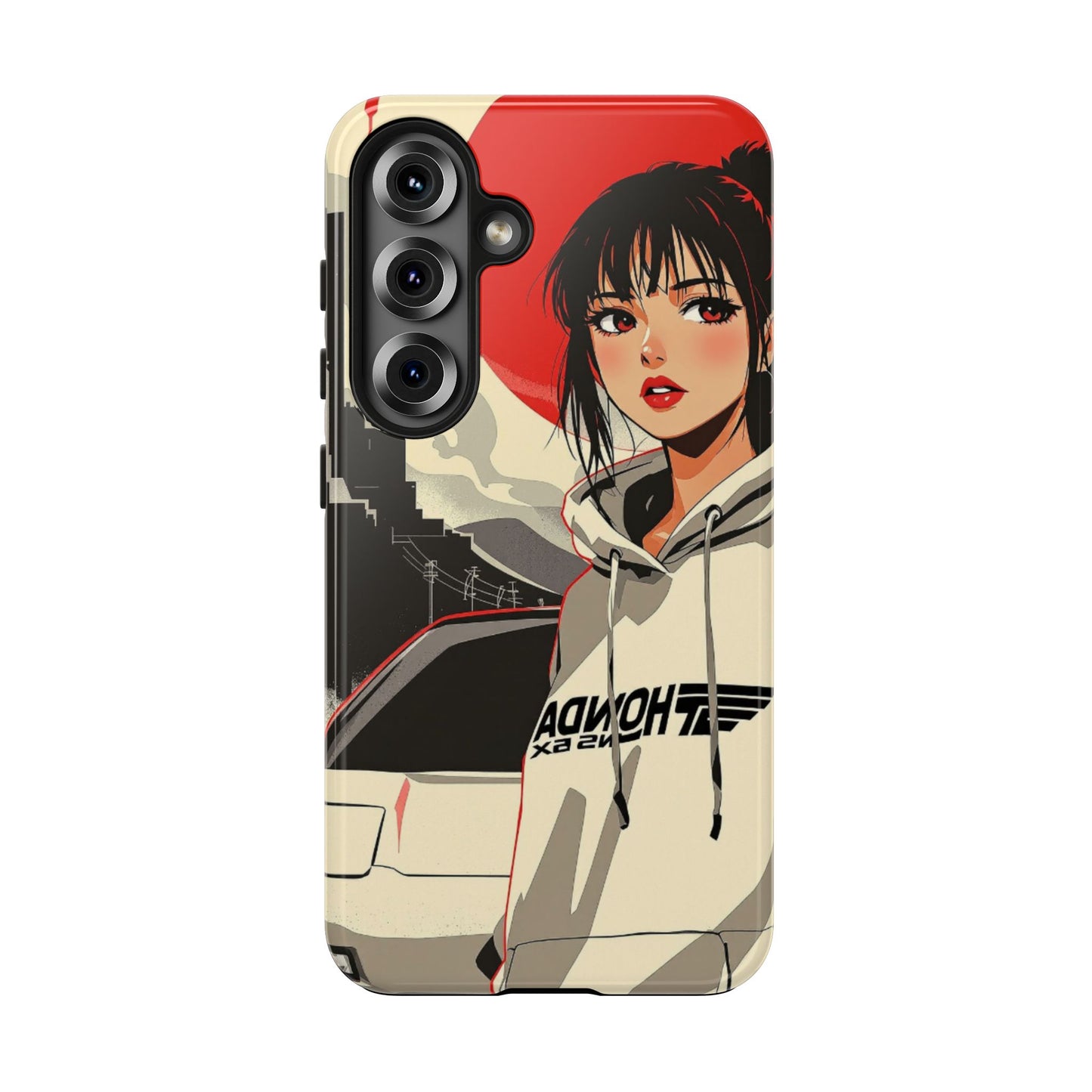 Anime Girl Racing Phone Case — Red Sun Aesthetic Tough Phone Case - Eyrian