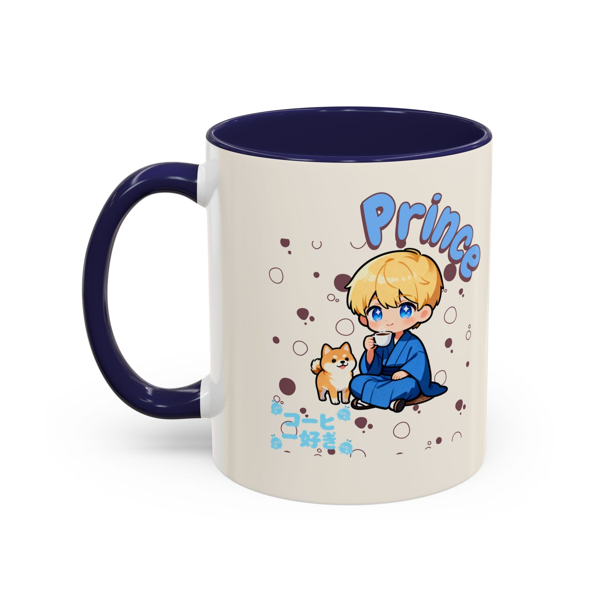 Prince Character Accent Coffee Mug — Cute Anime Boy & Shiba Inu 11/15oz - TobiBrand