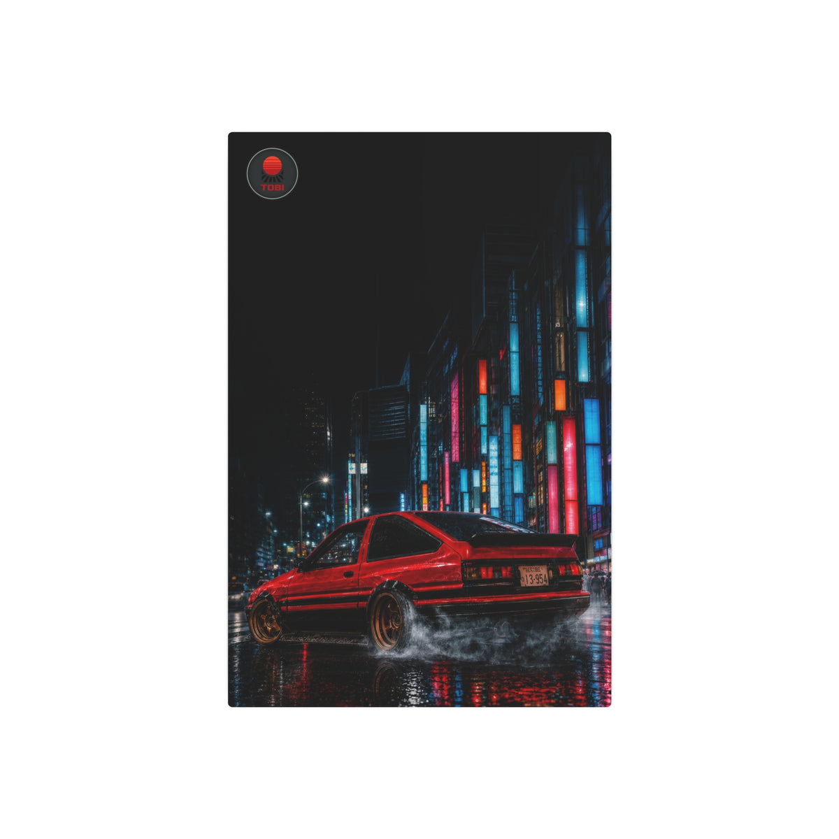 Red AE86 Night Street Car — Metal Art Sign
